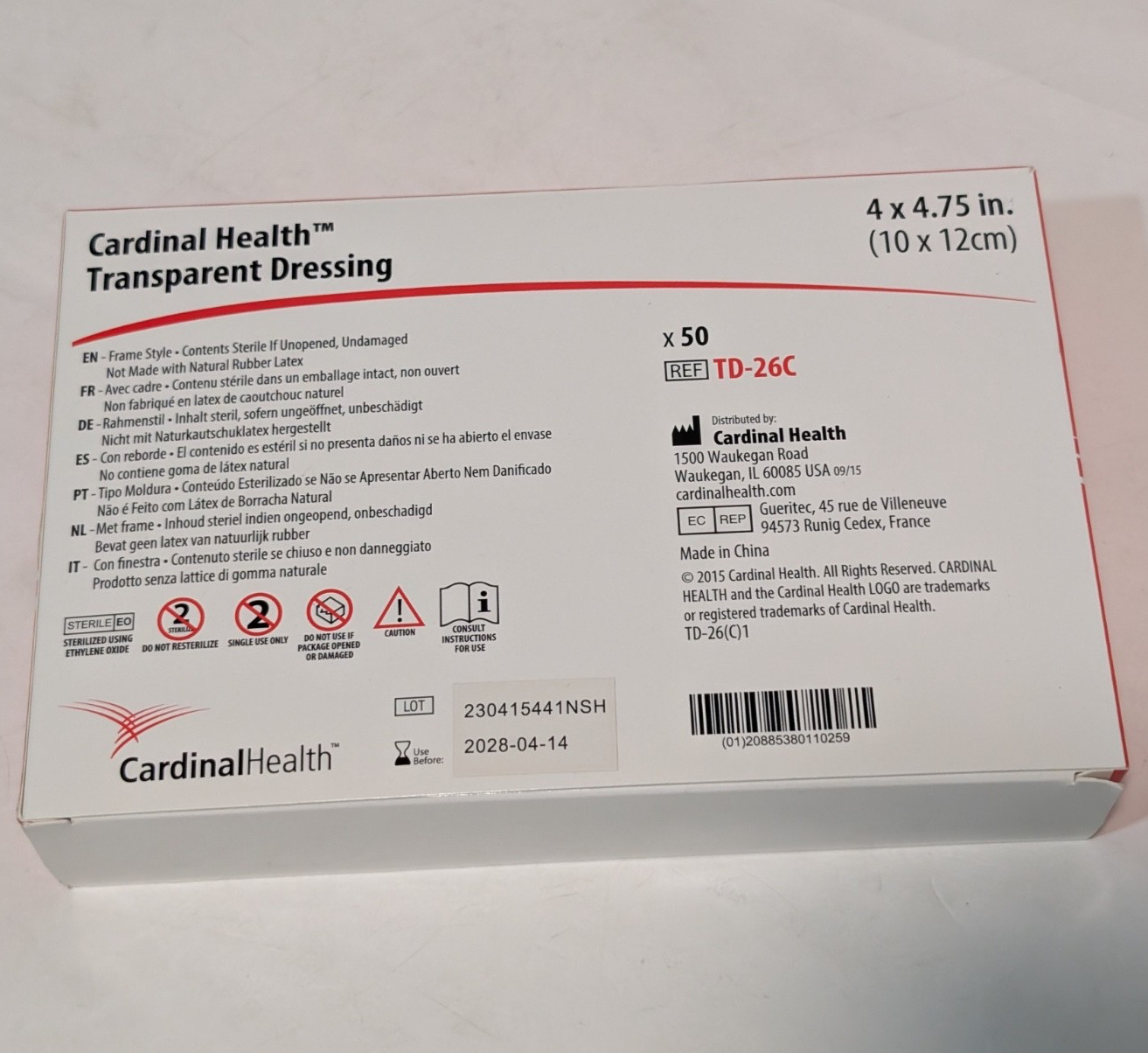 Lot of 50 Cardinal Health TD-26C Transparent Dressings 4″ x 4.75″ 50 Count Each