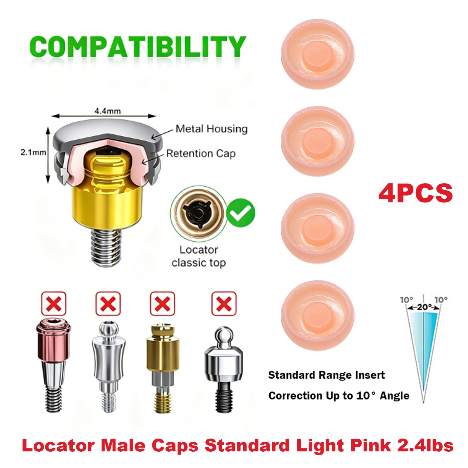 US Dental Fit Zest Anchors Locator Retention Caps Range & Core Tool Overdenture