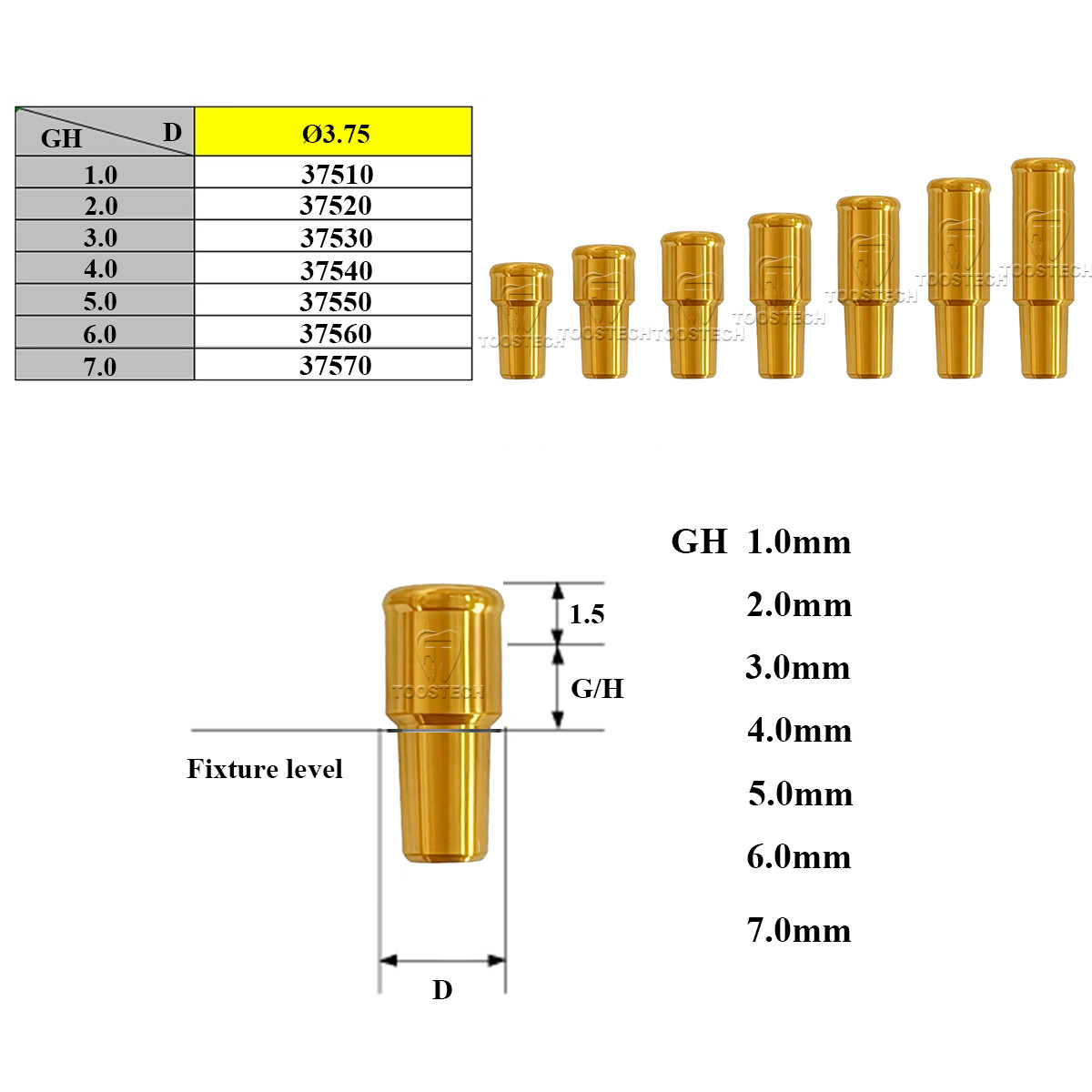 Dental Locator Abutment Male Cap kit fits to Bicon-3.0 GH1~GH7mm