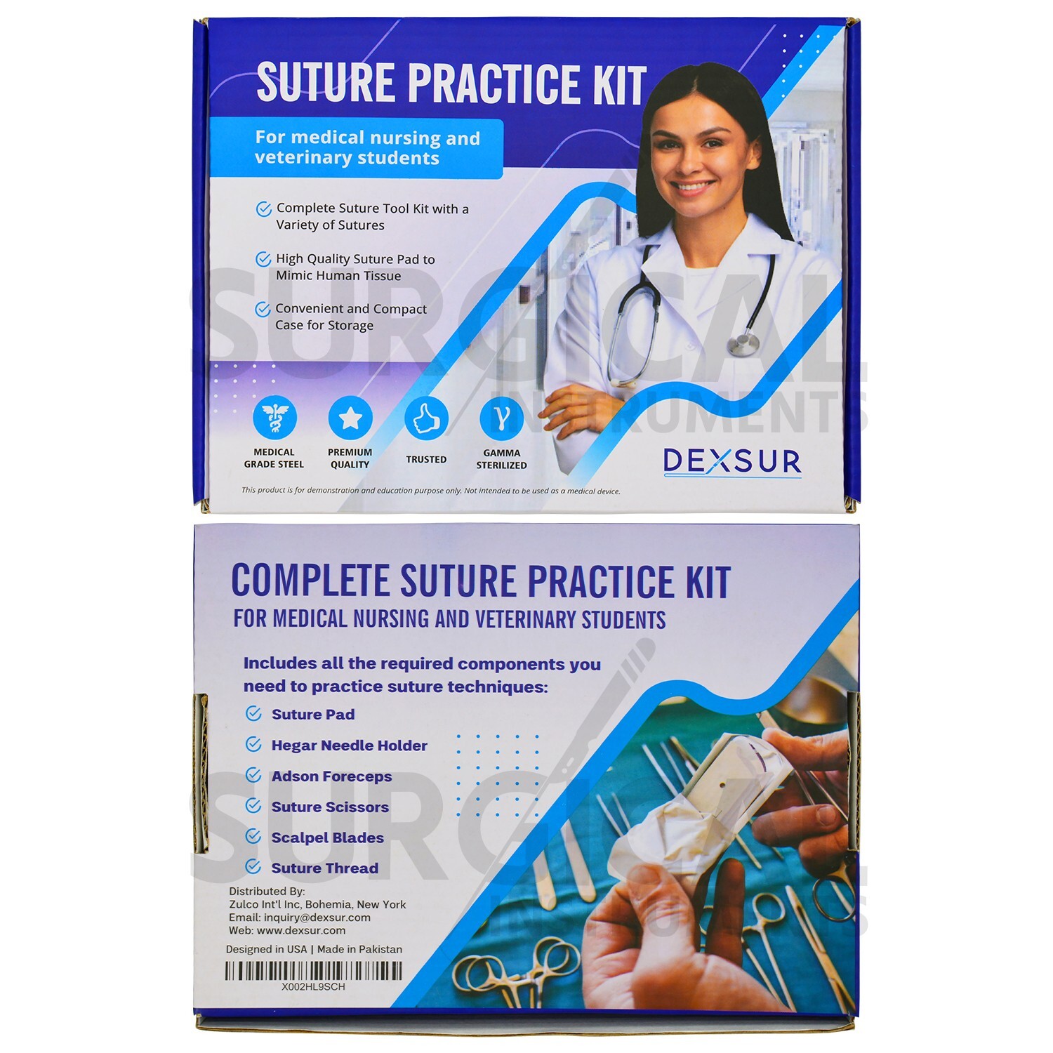 15 Pcs Practice Suture Set with Case for Medical and Veterinary Student Training