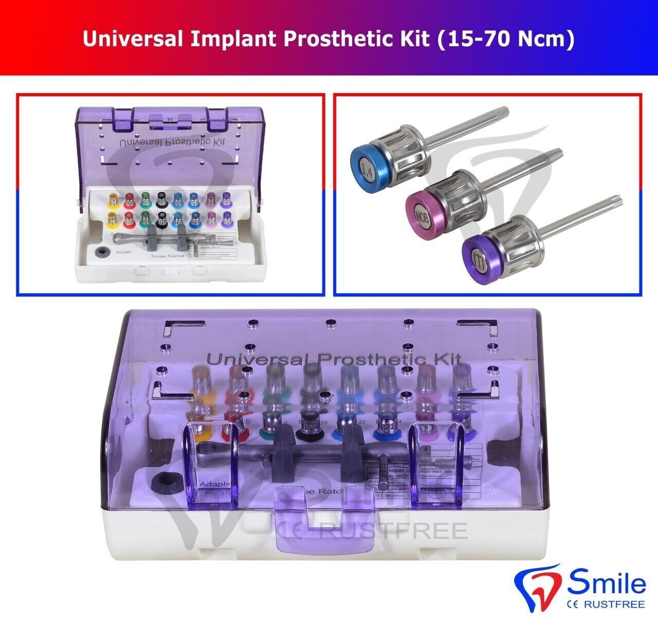 Universal Implant Abutment Ratchet Torque Wrench 16 Drivers Kit 15-70 Ncm CE