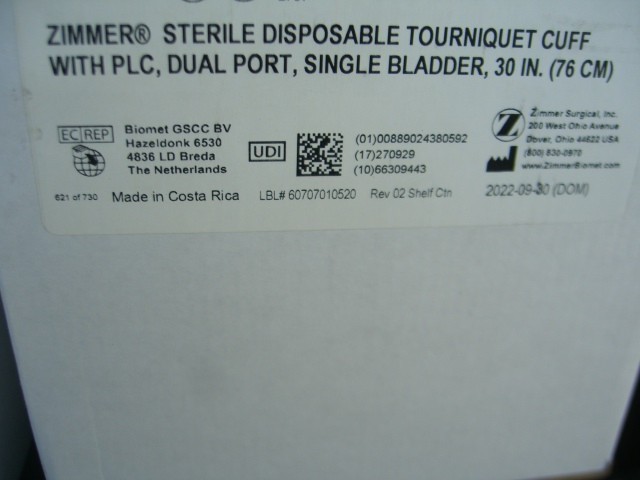 Zimmer Sterile Disposable Tourniquet Cuff 60707010500, 30″, 5 units, exp. 2027