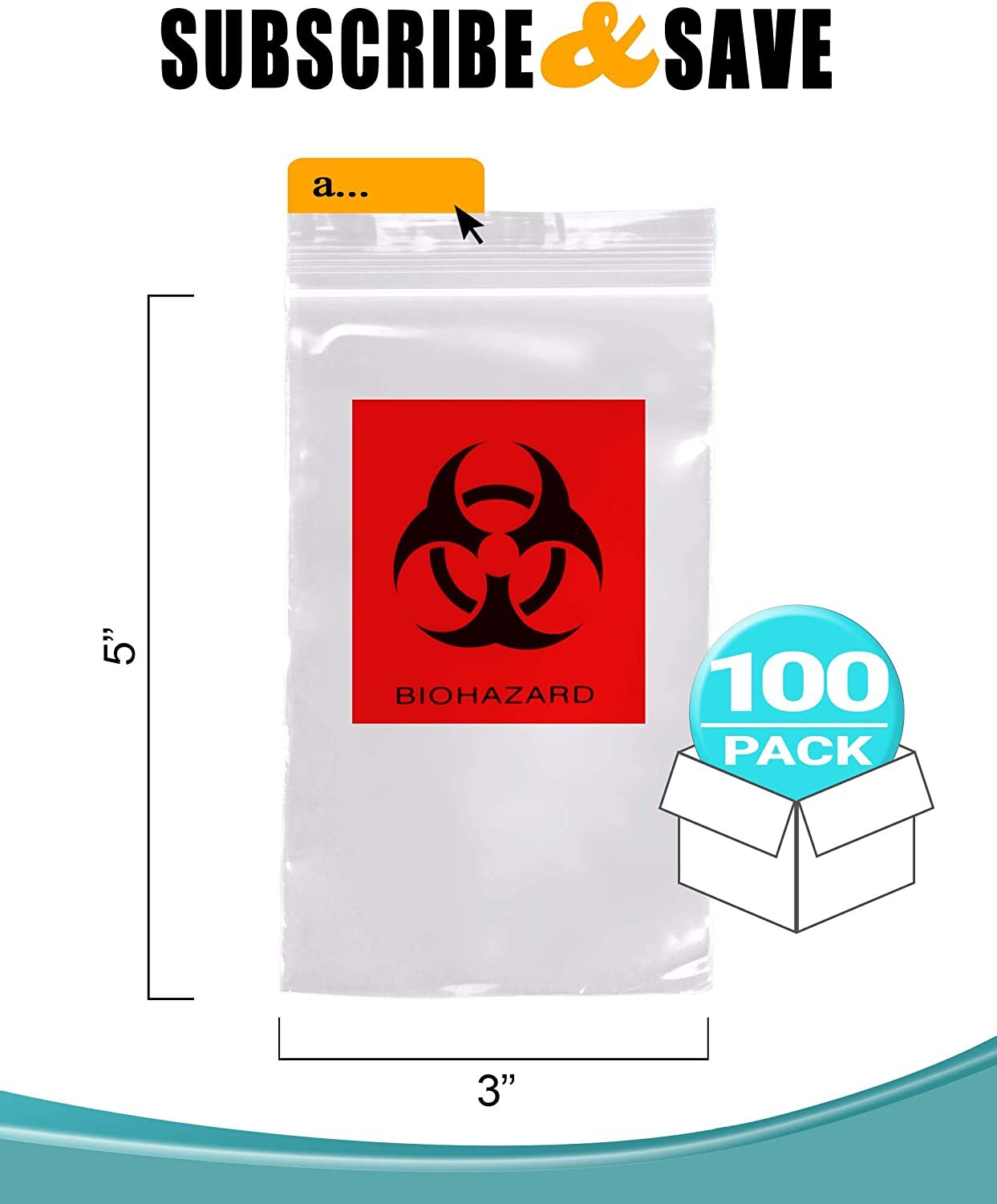 APQ Pack of 100 Biohazard Specimen Bags Black and Red 3 x 5 Zipper Top Plasti…