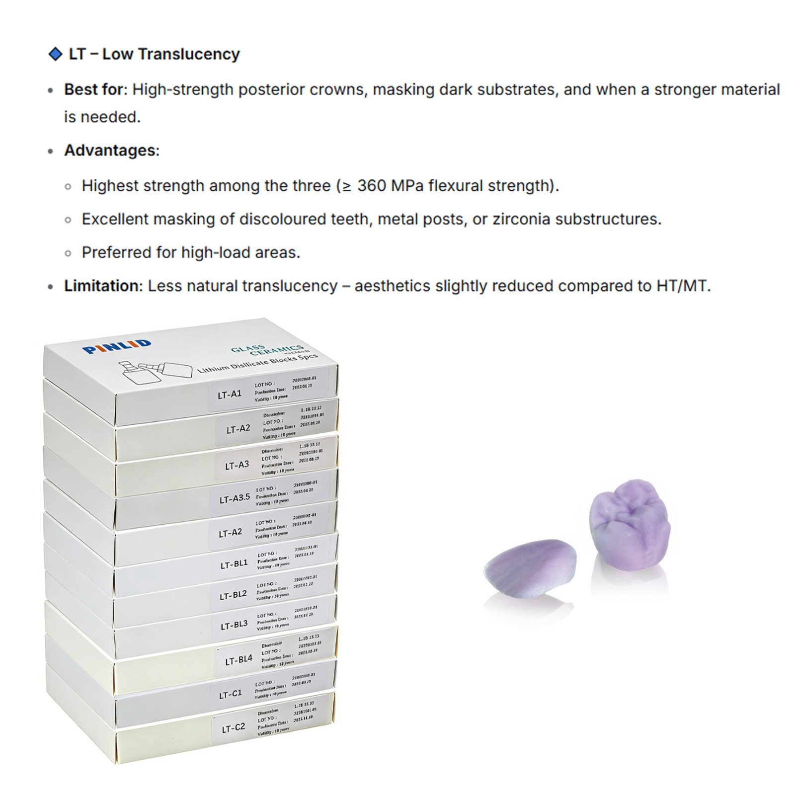 US C14 LT Glass Ceramic Blocks Lithium Disilicate CAD/CAM Cerec Blocks 5Pcs/Box