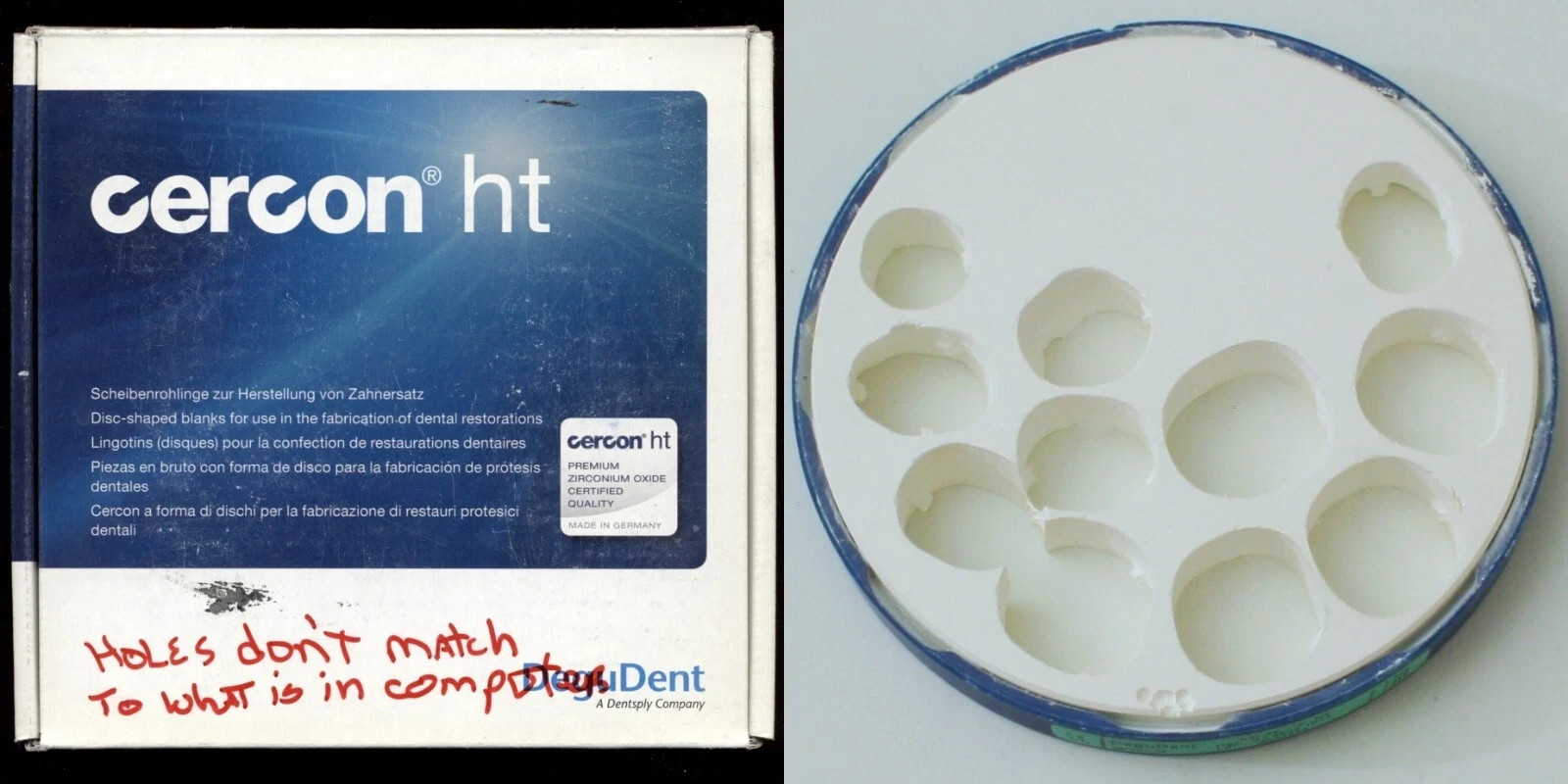 Used Dentsply DeguDent Cercon ht Zirconia Disc Blank 98×12 mm 12-B3 Use by 2023