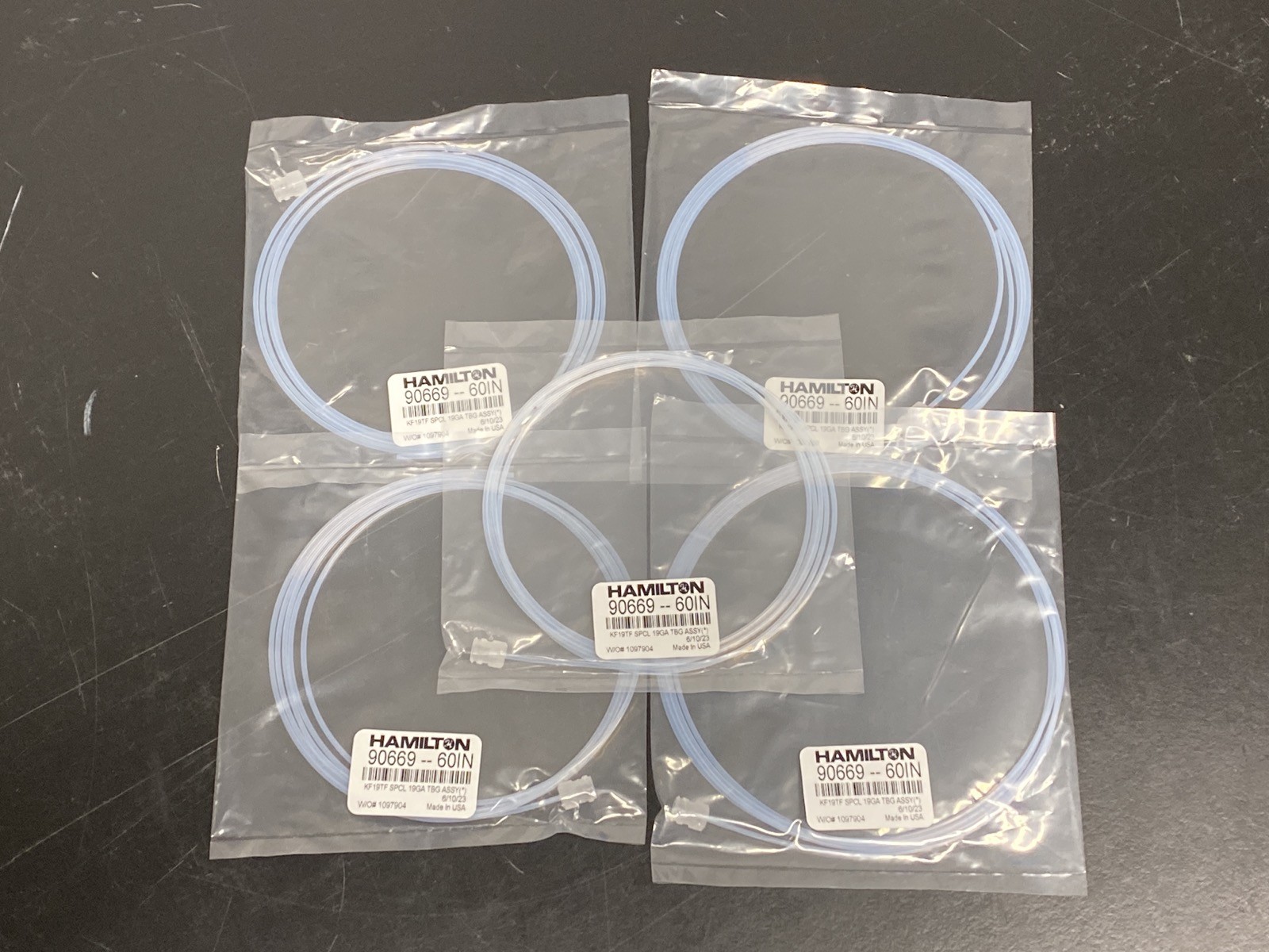 (5) HAMILTON Polymer PTFE Tubing w/ F Luer Connector 1.6mmOD 60” 19g 90669–60IN