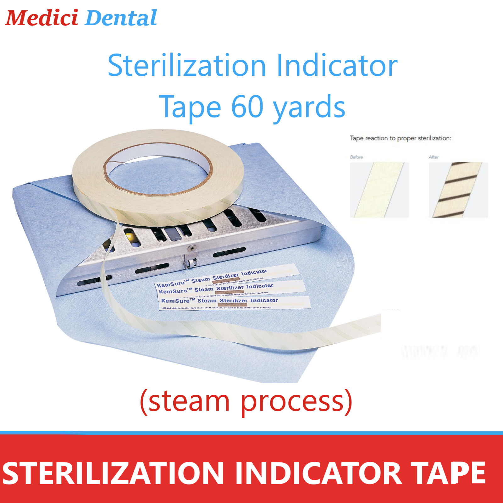 5 x Dental Autoclave Tape Sterilization Indicates Tape 1/2″ x 60Yd, 3/4″ x 60Yd
