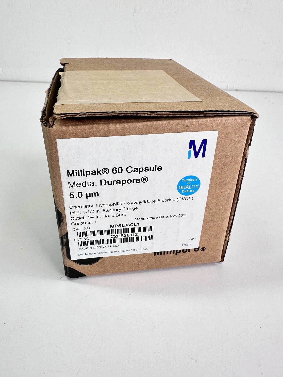 Millipore Millipak®-60 Filling Machine Filter Unit 5.0 µm 1-1/2 in. TC-1/4 in.HB