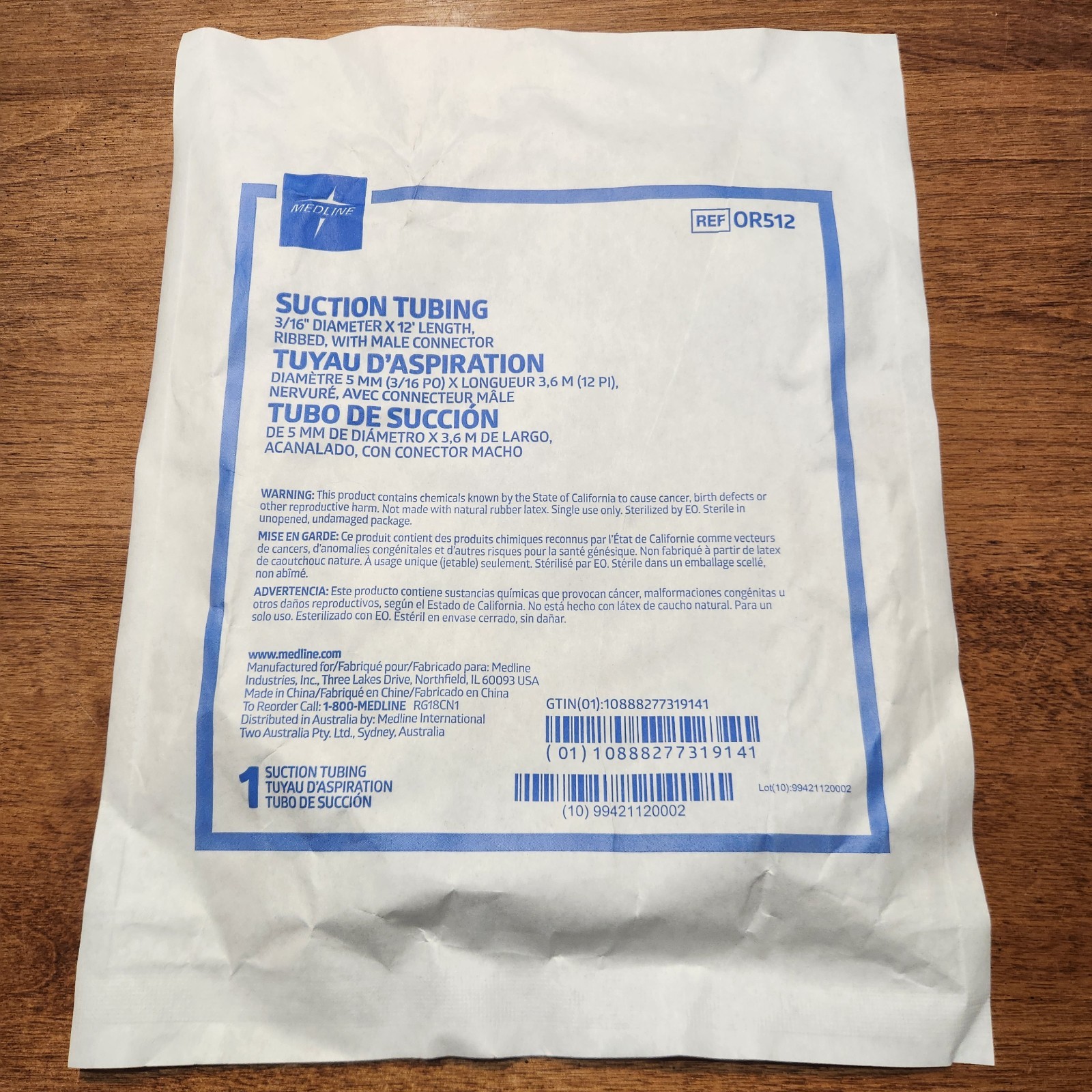 Bulk Medical Tubing Medline OR512 Suction Tubing 3/16in x 12ft Ribbed -Box of 20