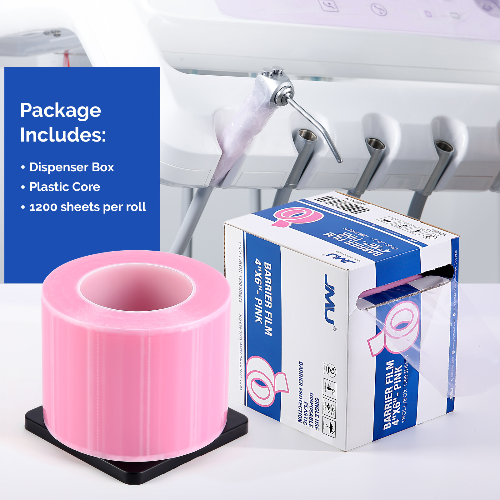 8 Rolls Pink Barrier Film 4″ x 6″ Adhesive Surface 1200 Sheets for Dental Tattoo