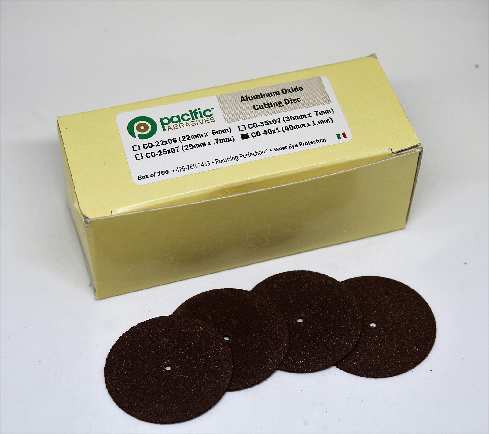 Pacific Abrasives Cut Off Discs Aluminum Oxide 100/Bx 35 x 0.7 mm and 40×1 mm