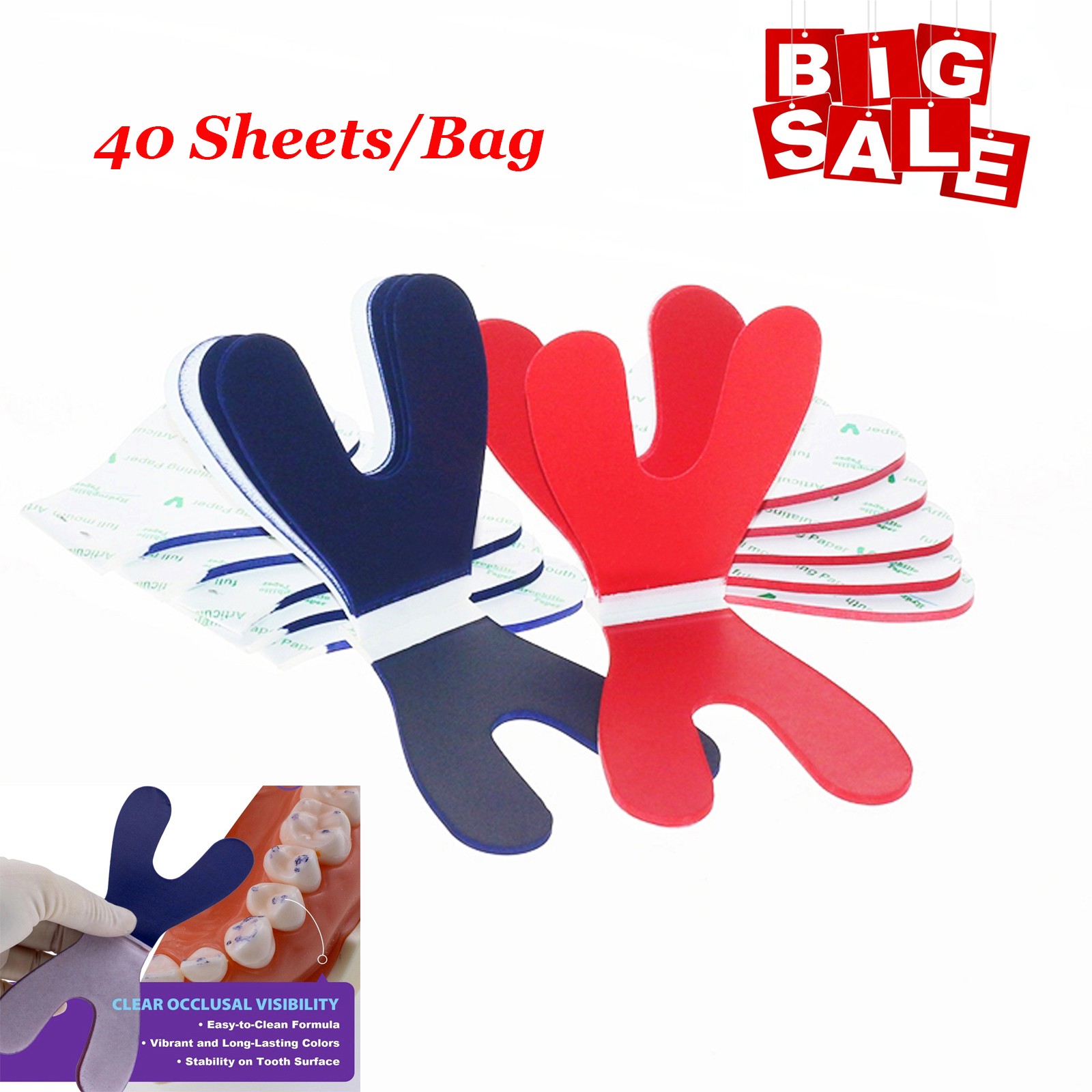 Dental Full Mouth Articulating Paper Horseshoe hydrophilic Double Sided Blue/Red