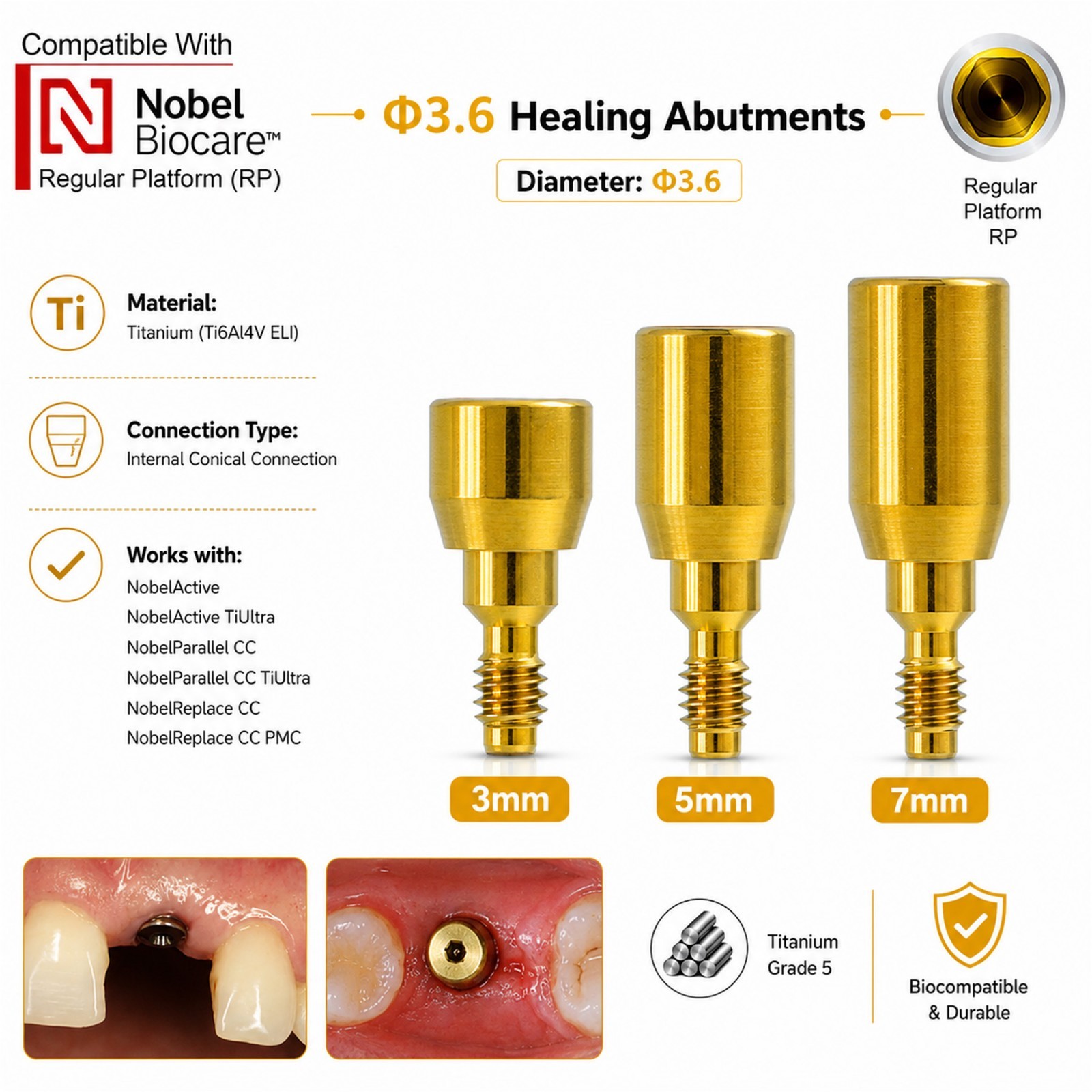 US NOB RP Healing Abutment Cap Conical Connection Accessories Fits Nobel Active