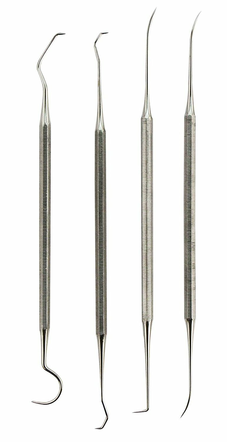 4pc Stainless Steel Dental Pick Probe Wax Carver Carving Scaler Hygiene Tool Set