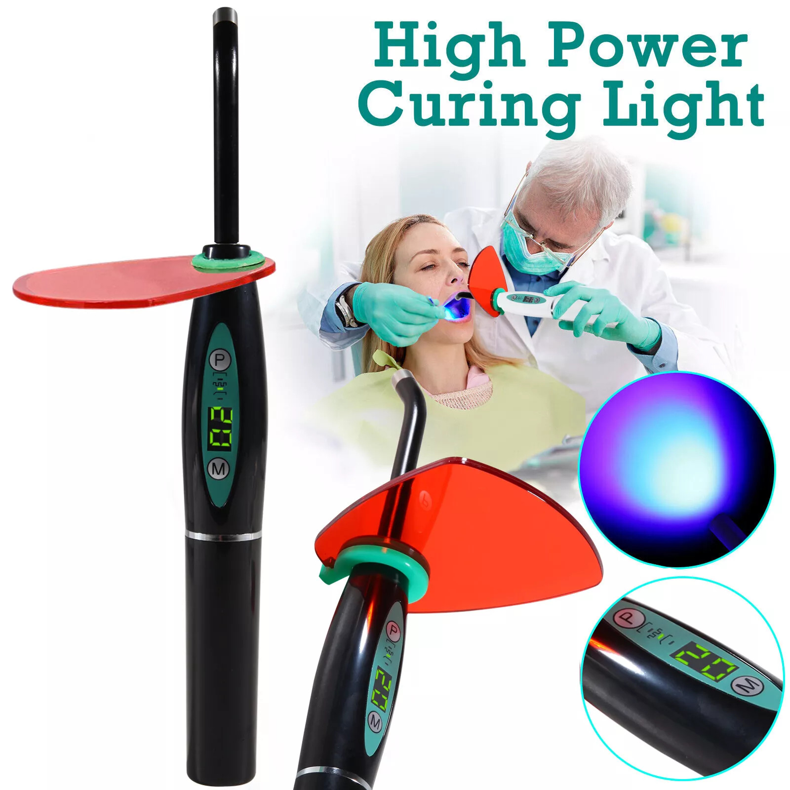 Dental LED Curing Light Lamp Wireless Cordless Resin Cure 5W 2000MW Black
