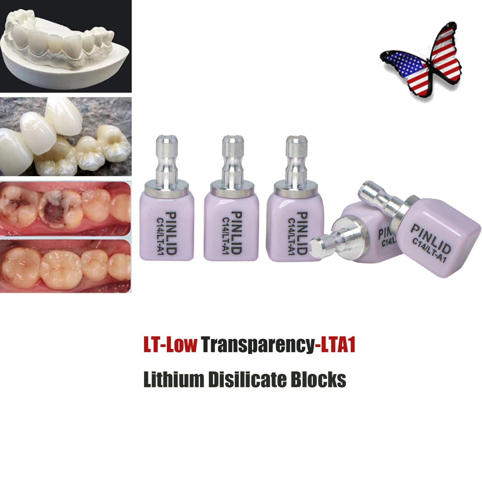 US Dental C14 Glass Ceramic Lithium Dislicate Blocks Cerec CAD CAM Emax 5Pcs/Box