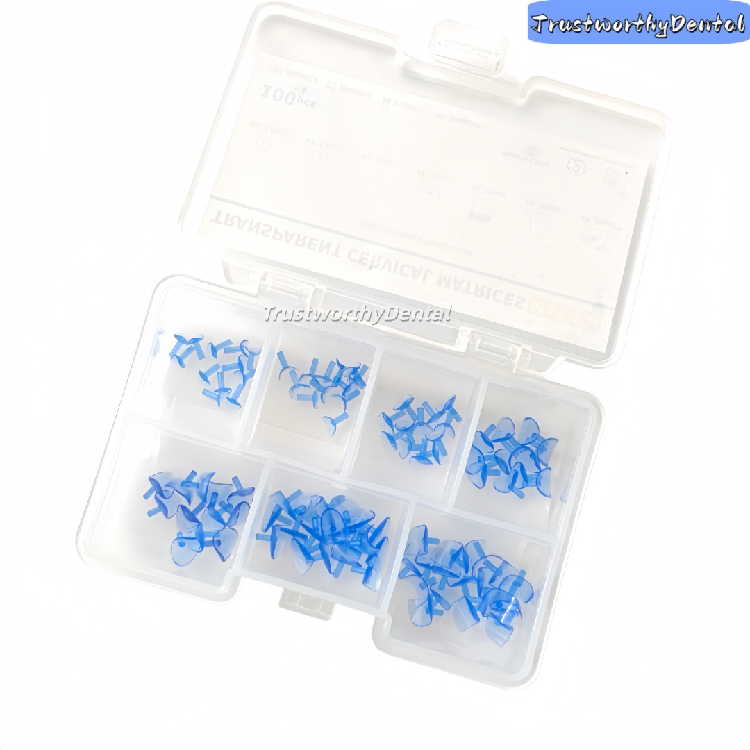 Dental Matrix Forms Cervical Matrices Transparent Blue Handle Class V Cure-Thru