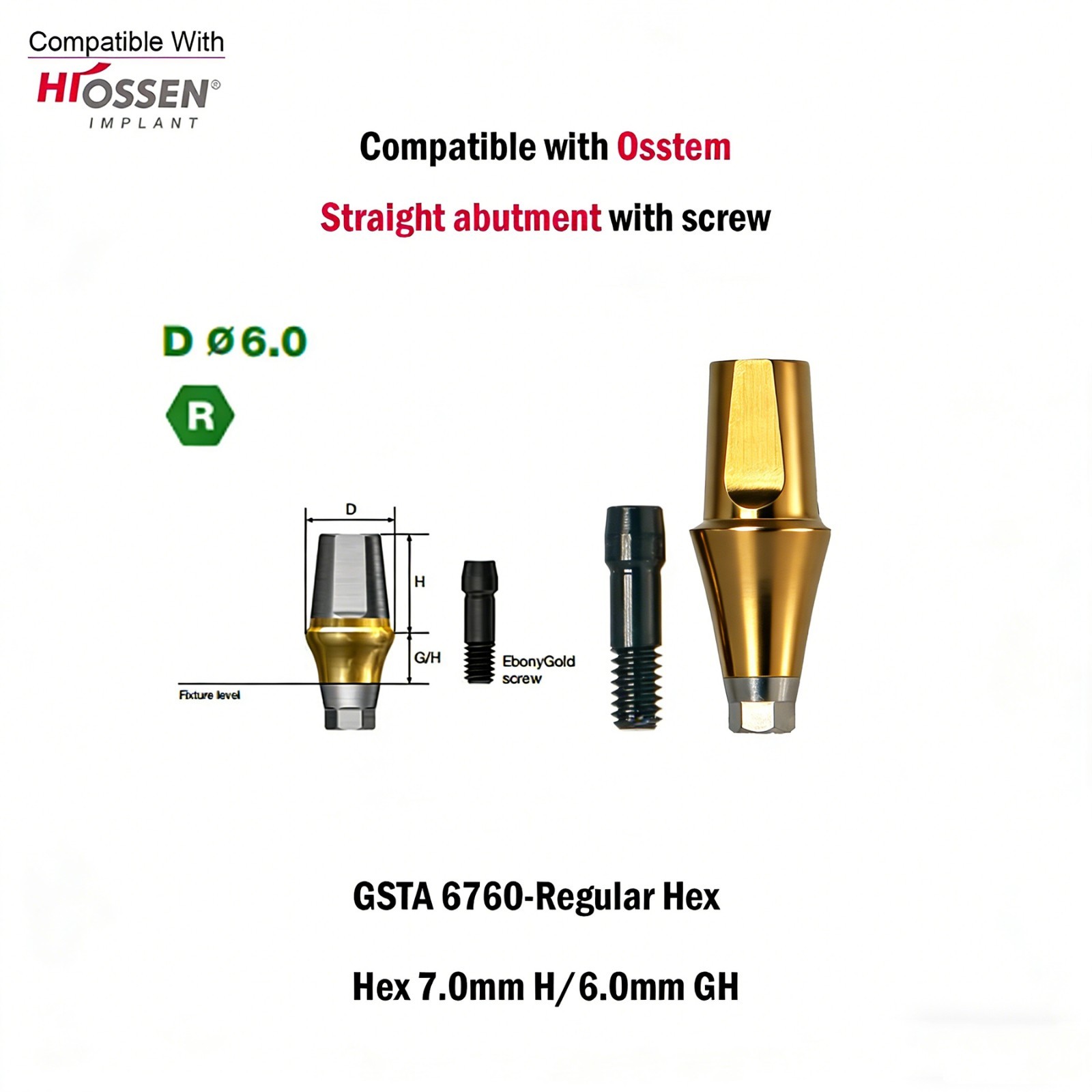 Dental Titanium Cemented straight abutment fits to Osstem Hiossen Mini Regular