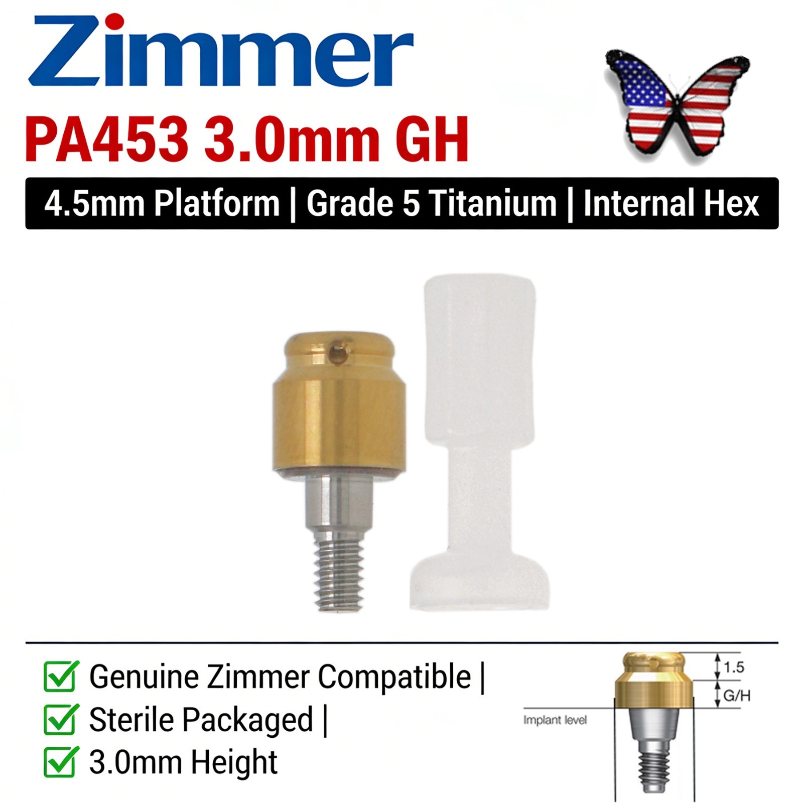 US ZEST Locator Overdenture Abutment Fit MIS Zimmer TSV 3.5/4.5 Platform Cortex