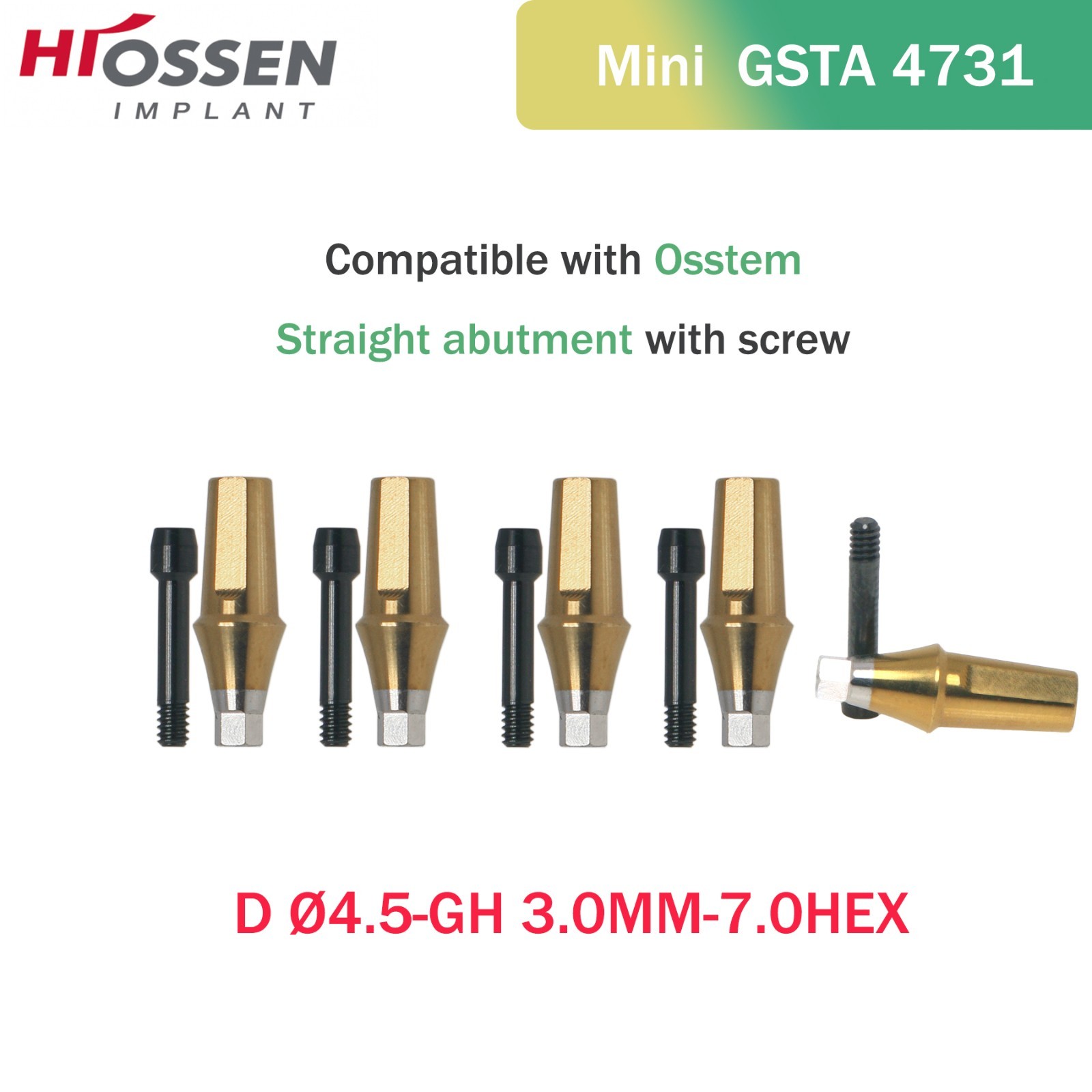 Straight Transfer Abutment Dental Mini for Hiossen OSSTEM with Screw Dia 4.5mm