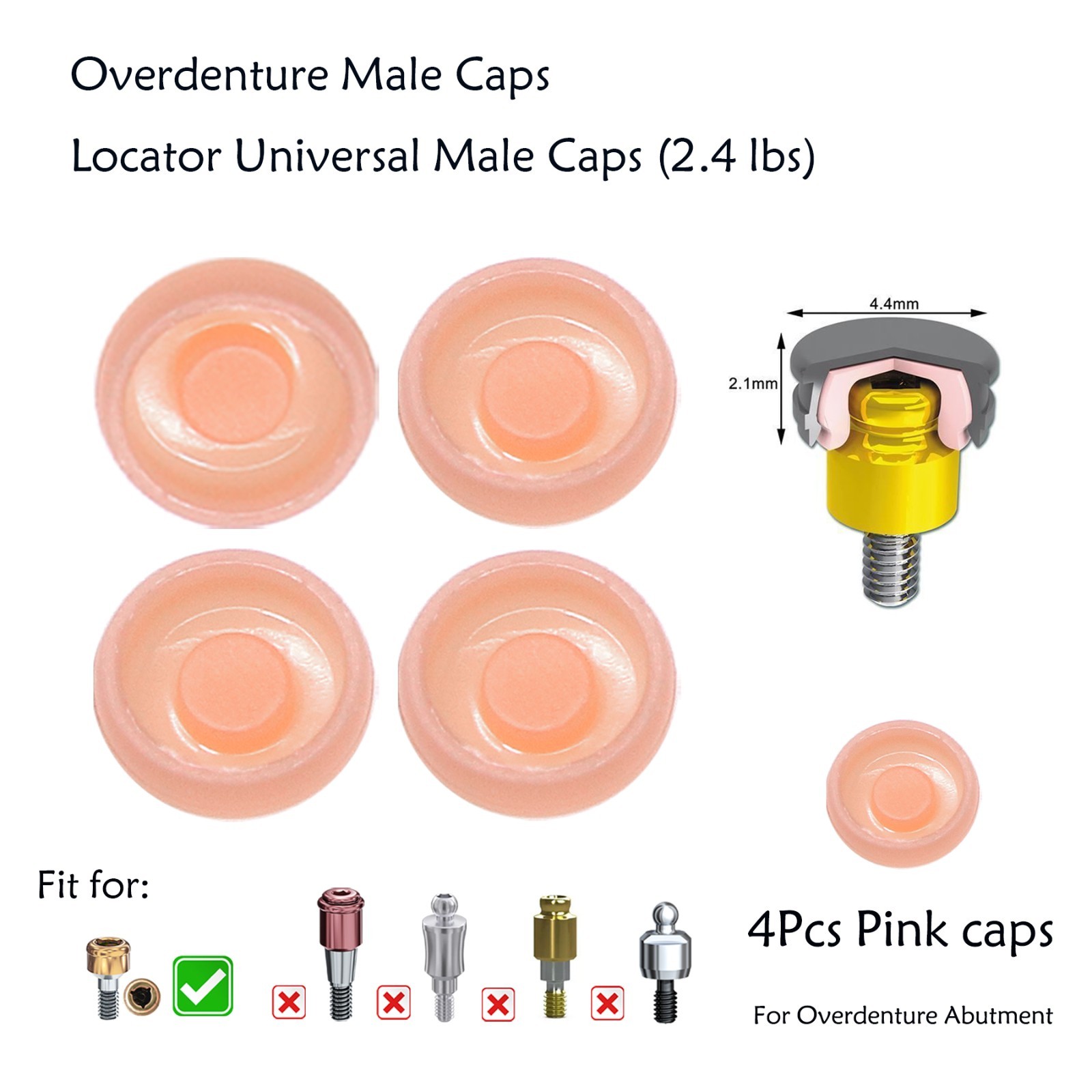 Dental Universal for Zest Locator System Replacement Retention Male Caps Insert