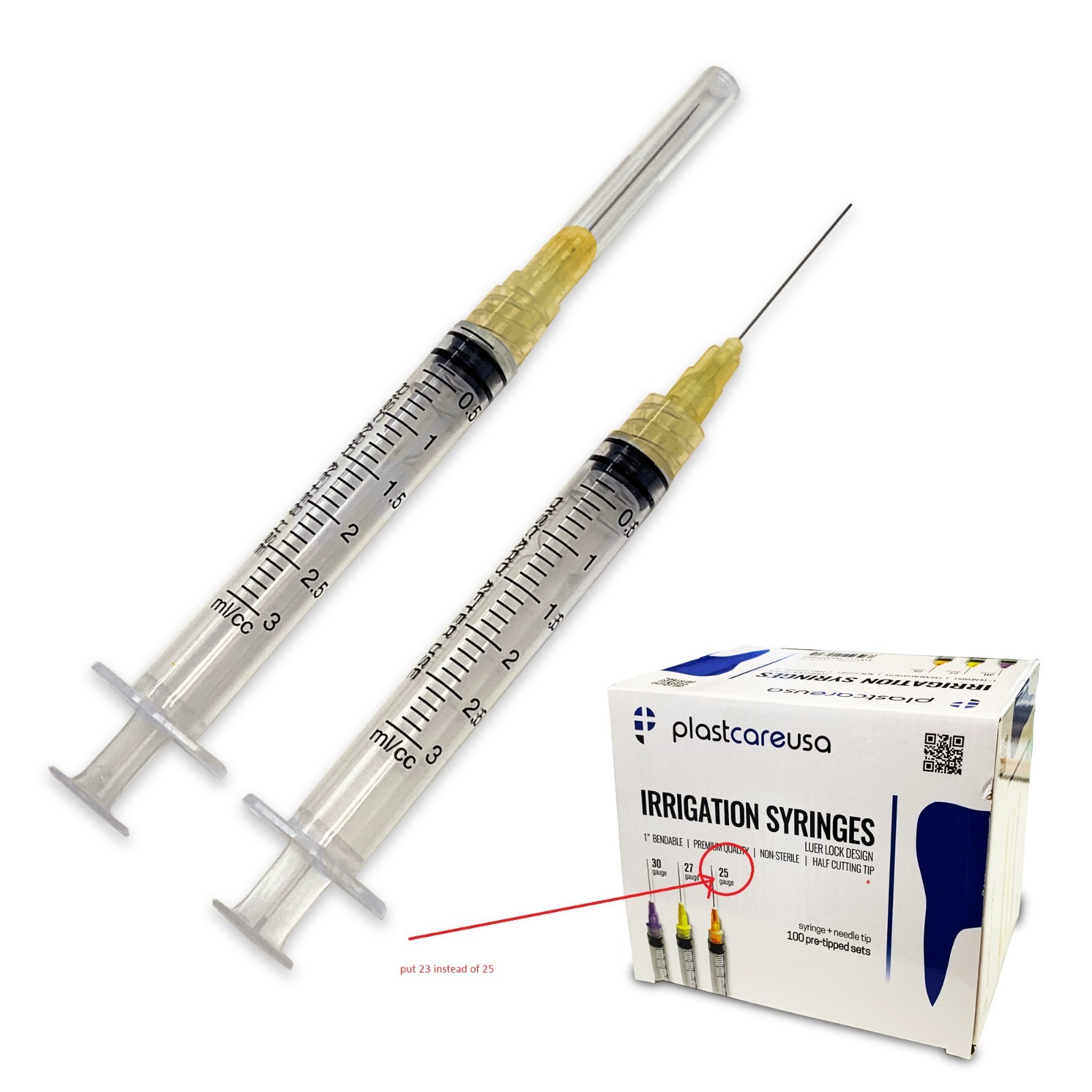 Dental Irrigation Syringes & Tips, 3 cc 25 Gauge – Orange (2 Boxes of 100)