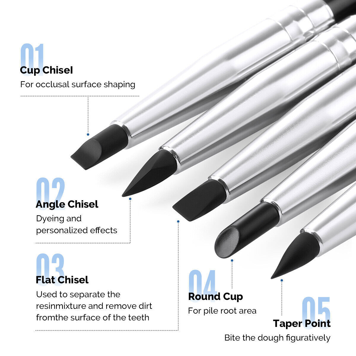 5pcs AZDENT Dental Composite Cement Resin Brush Pens Shaping Silicone Teeth Tool