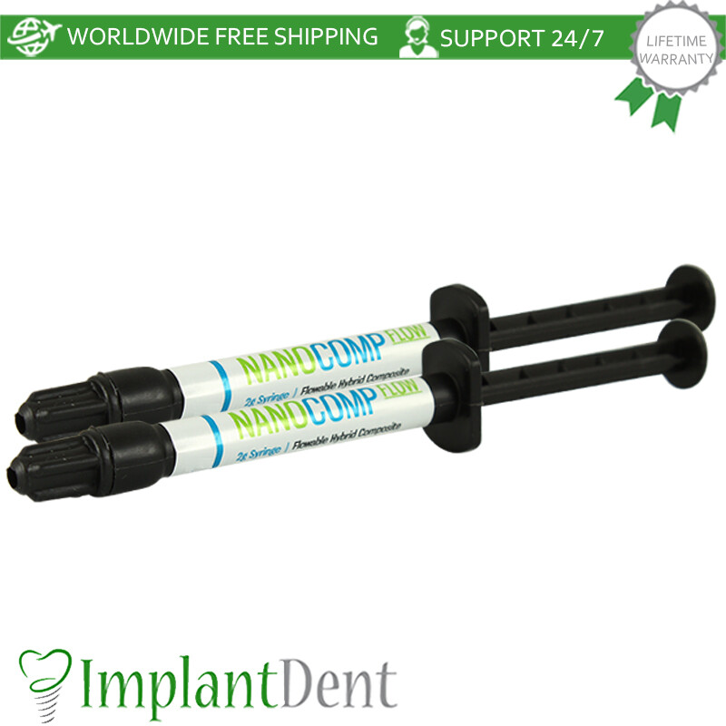 Dental Nano Comp Flow Universal Flowable Hybrid Fill Composite, 2 Syringes of 2g