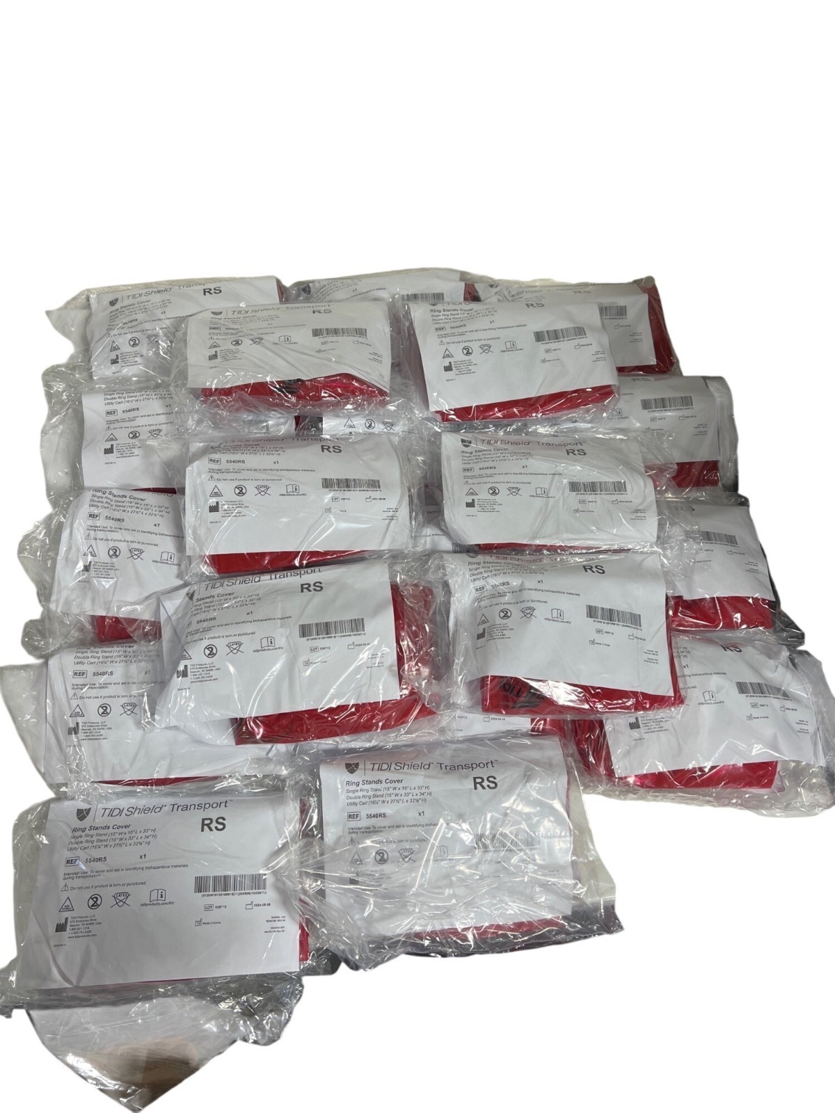 20pk Tidi 5540RS Shield Transport Containment Cover for Ring Stand Red Biohazard