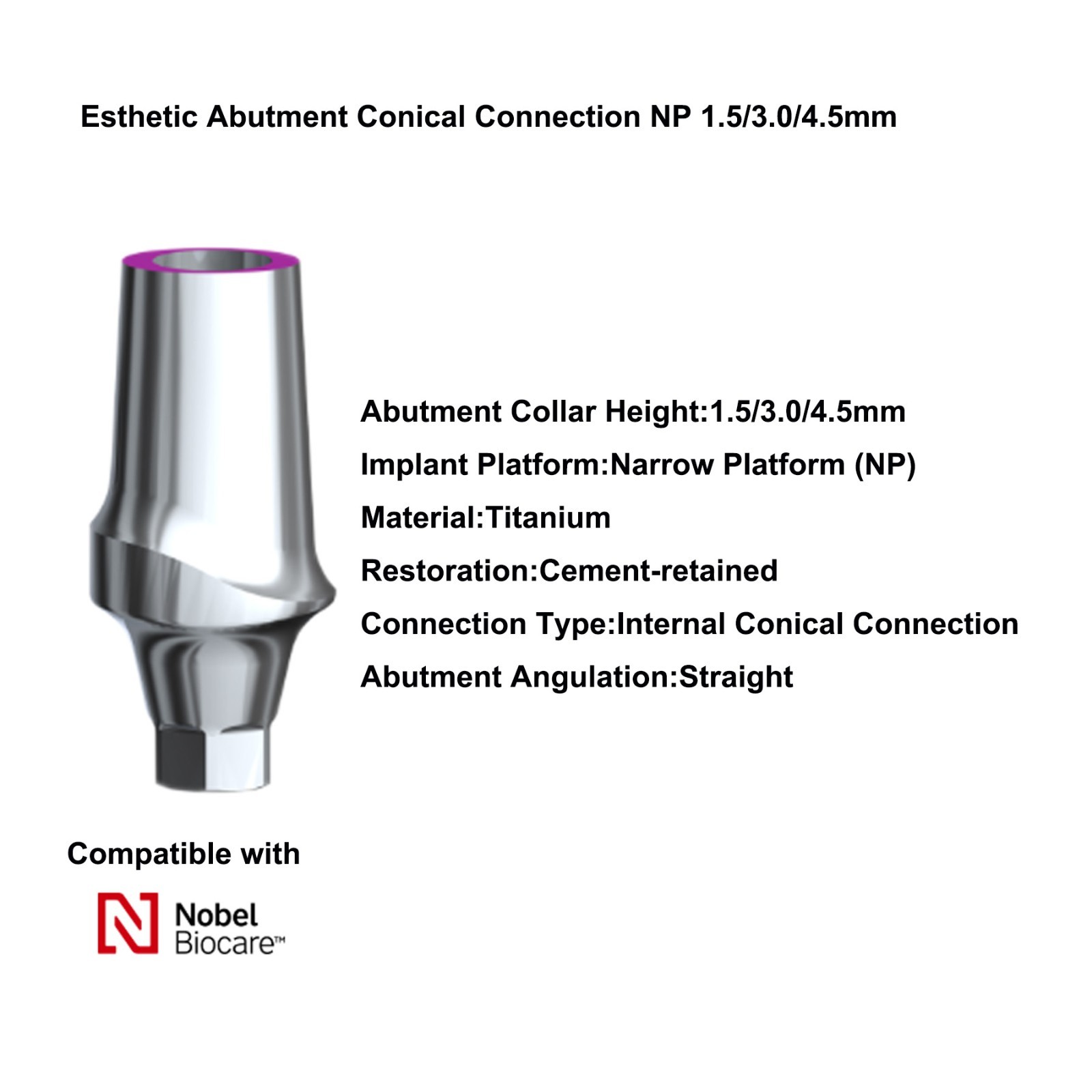 5Pcs Hex Ti Dental Esthetic Abutment for NobelActive Conical NP/RP/WP CC Implant