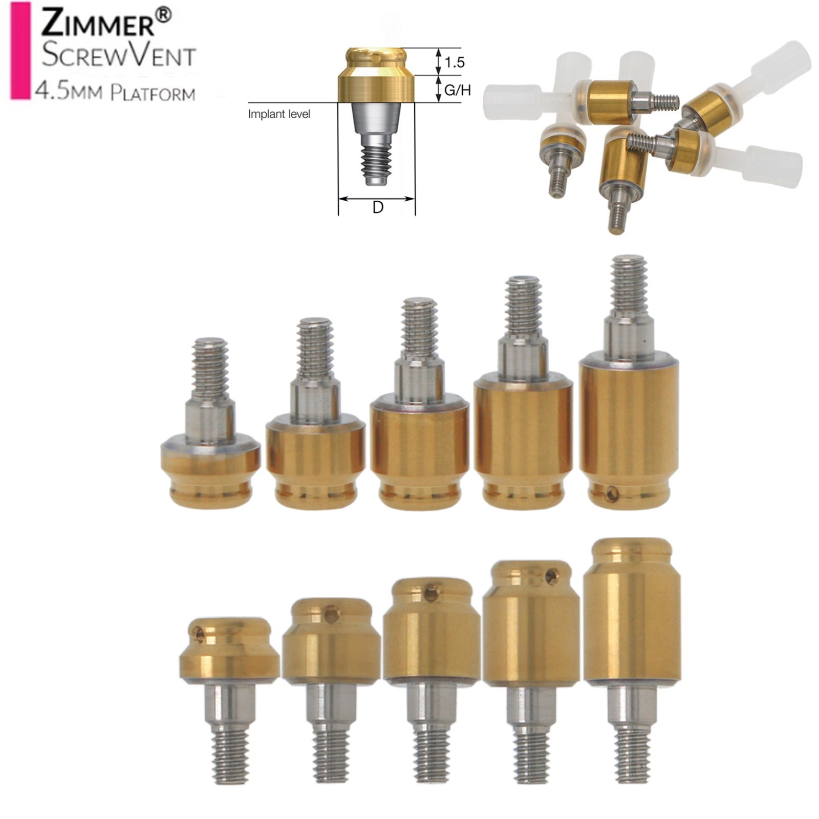 US Dental Locator Abutment Zimmer Screw-Vent 3.5mm/4.5mm Overdenture Attachment