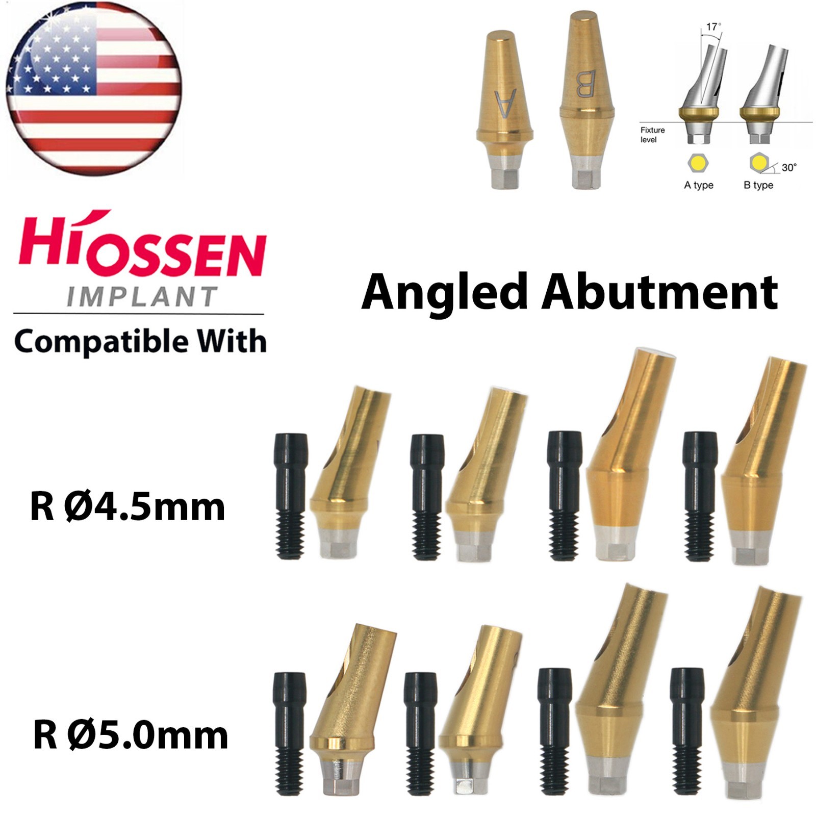 US Dental Straight Transfer 17° Angled Anatomic Abutment M/R For Hiossen Osstem