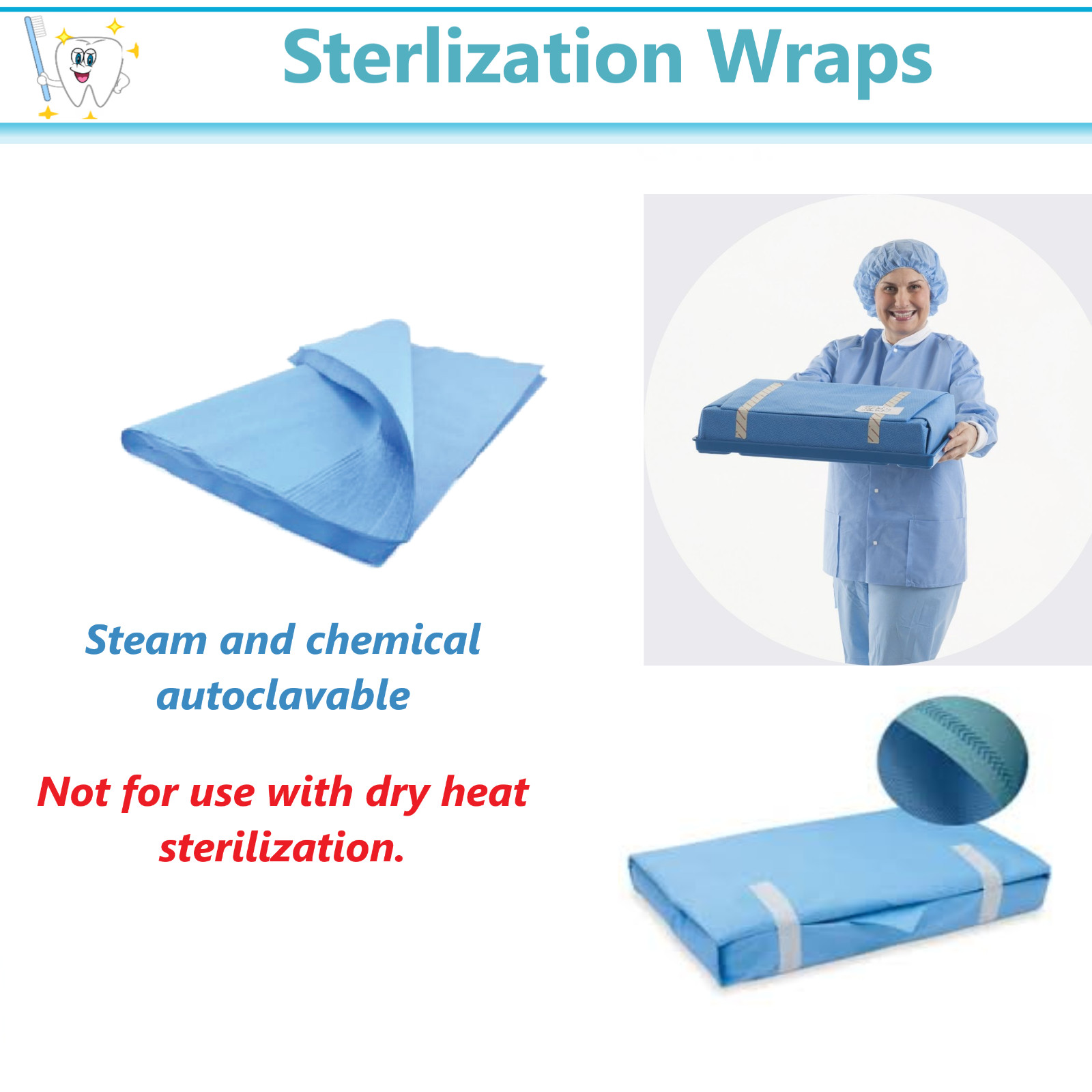 Sterilization Wrap Sheet Autoclave SMMS Non-Woven 12 x12″, CSR Wraps, 100-500/Pk