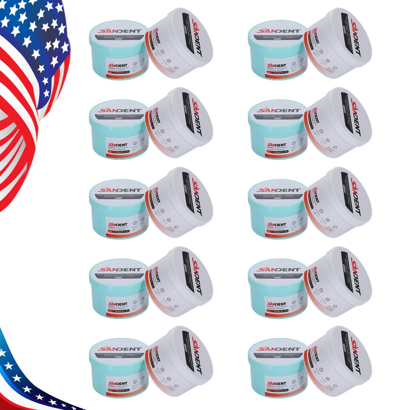 10Sets Dental Impression Putty Fast Set VPS 400g Base & 400g Catalyst Heavy Body
