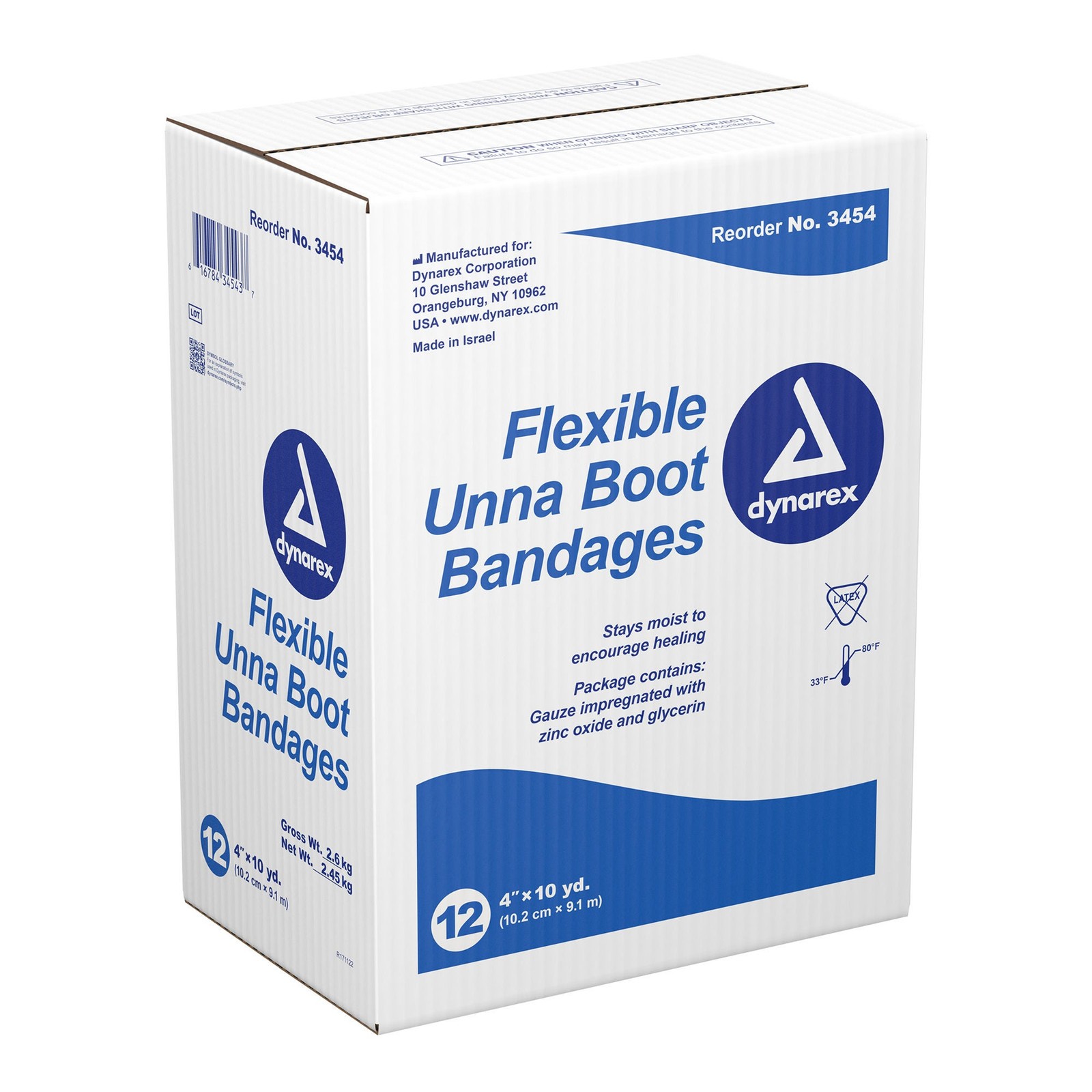 Dynarex Unna Boot Gauze Bandage 4″ X 10 Yd with Zinc Oxide 3454 12 Ct