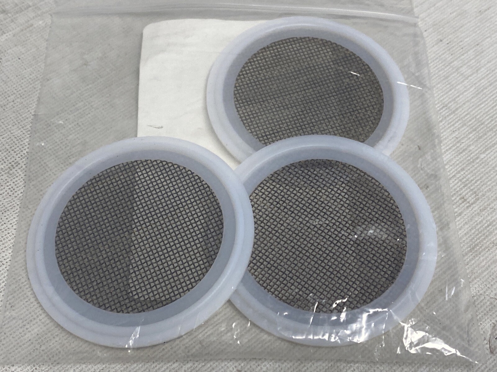 (3) WEBB BIO-PHARM 2” PTFE Screen Tri-Clamp Sanitary Gasket 20-Mesh Stainless