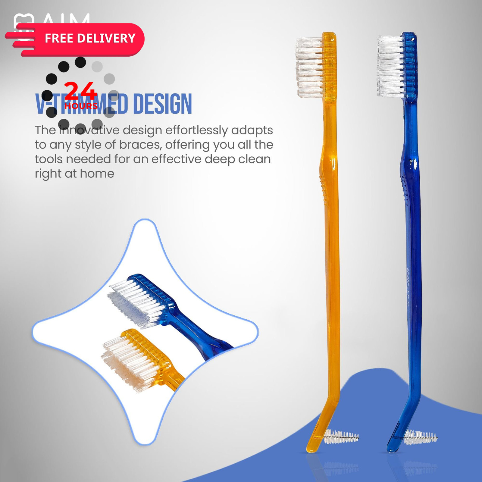 AIM DENTAL SUPPLY Toothbrush for Braces, Soft Head 1 Count (Pack of 2), Tan
