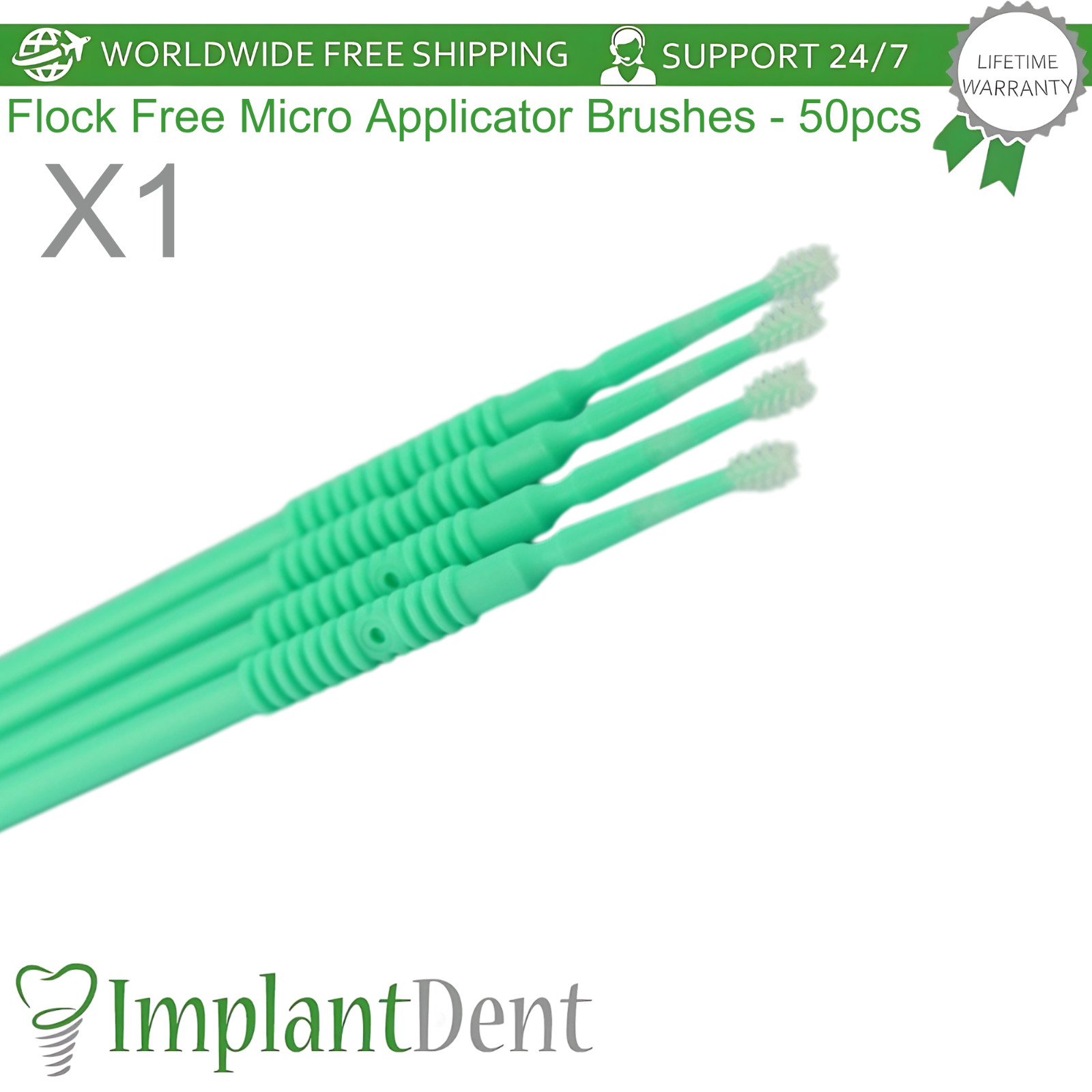 Dental Flock Free Micro Applicator Brushes Mint 50pcs Flexible Tip Dental Lab