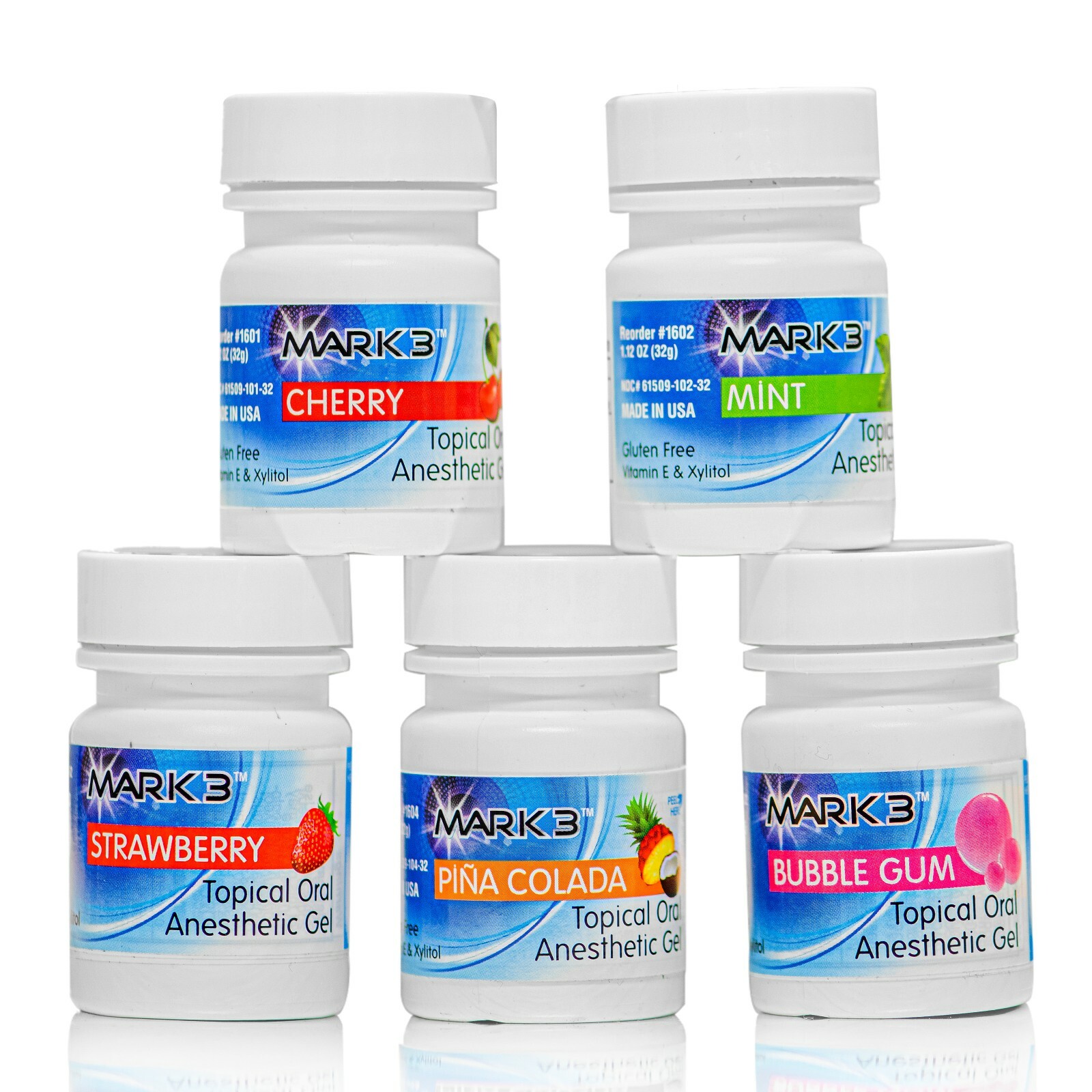 6 Bottles Mark3 Dental Topical Anesthetic Gel 20% Benzocaine 1OZ Jar Made in USA