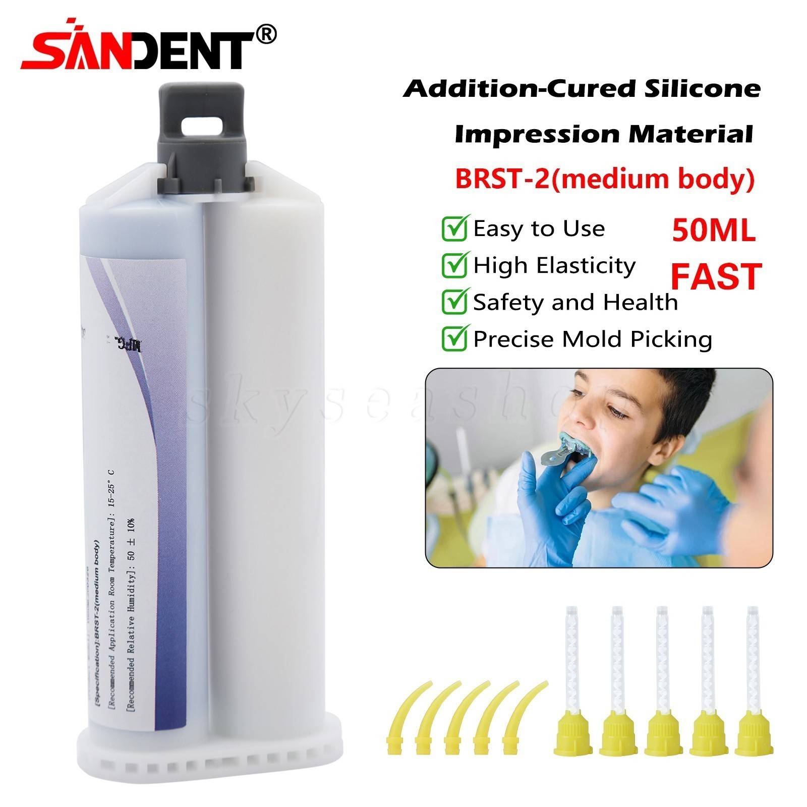 Medium Body Fast Set, Dental Impression Material 50mL Cartridge 1-10X