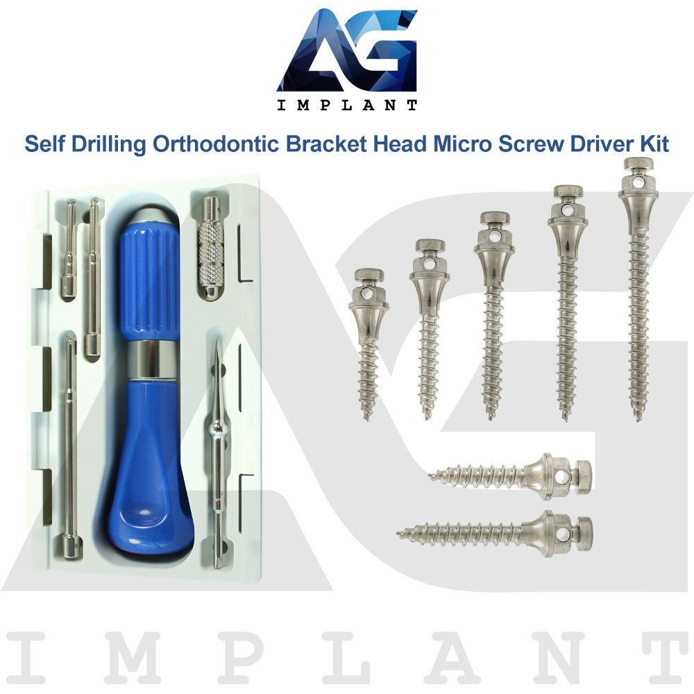 Self Drilling Dental Orthodontic Bracket Head Micro Screws Full Kit Driver Tools