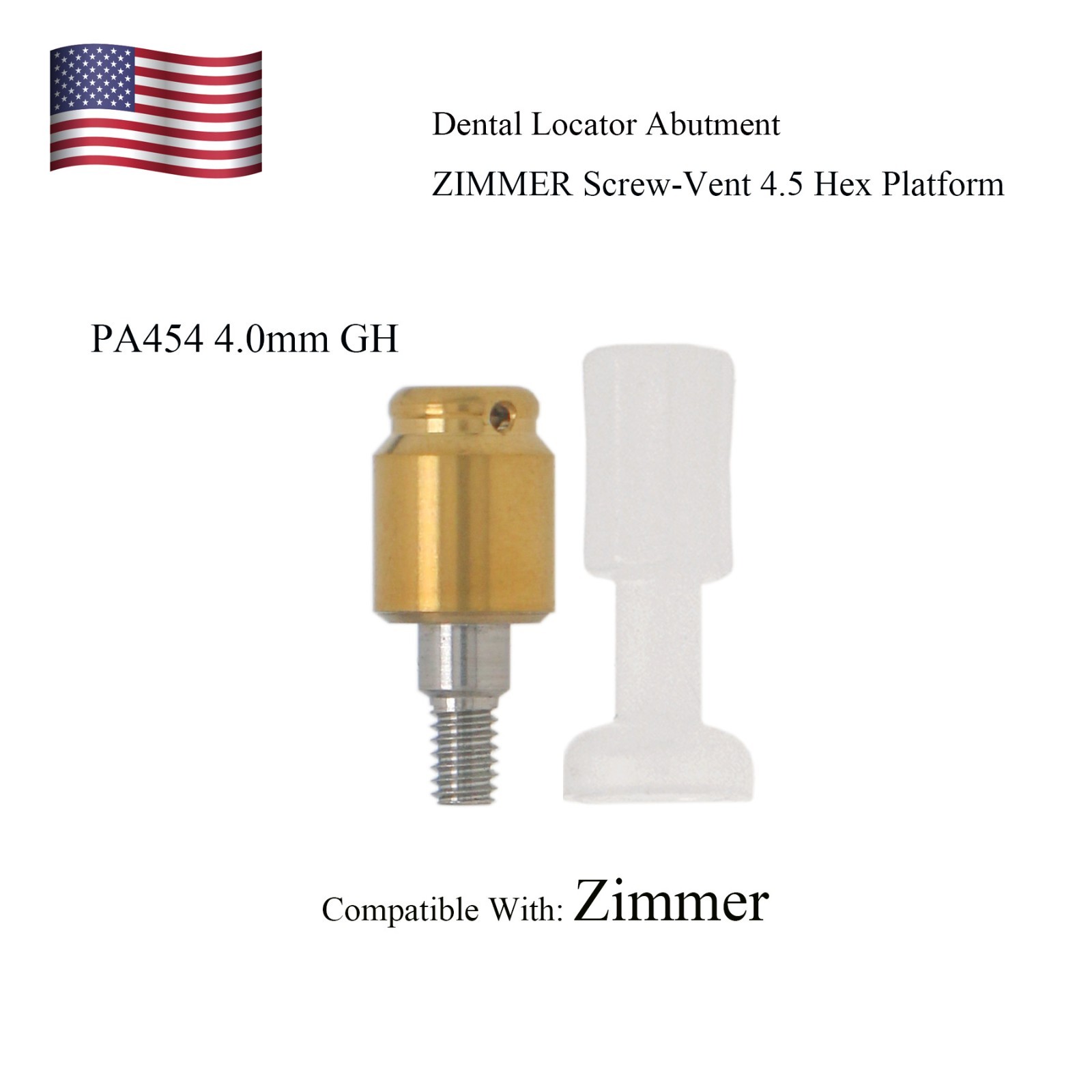 US Dental Locator Abutment Zimmer Screw-Vent 4.5mm Overdenture Male Caps Implant