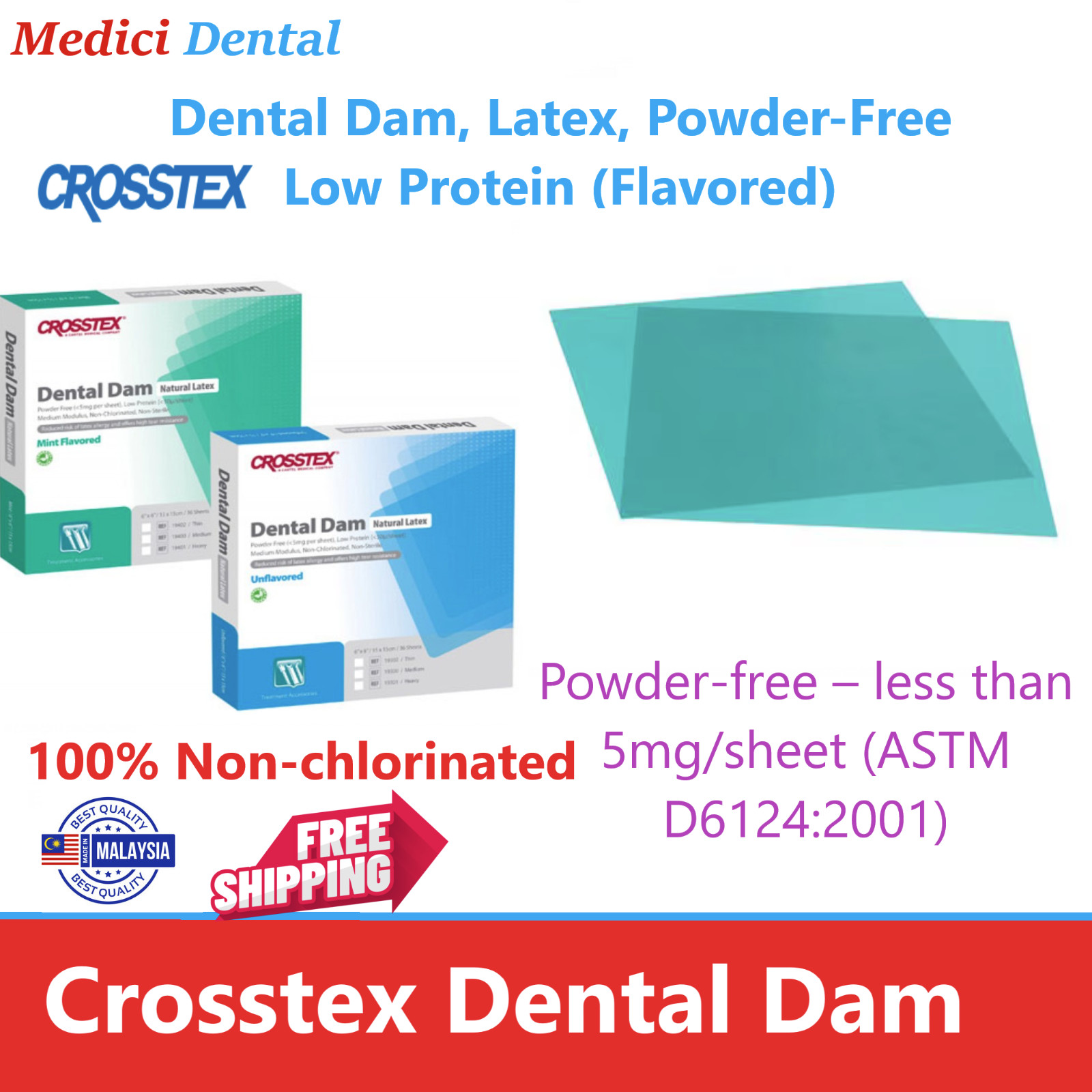 Dental Endodontic Rubber Dam Natural Latex Medium, Thin Heavy Gauge 5×5 or 6×6