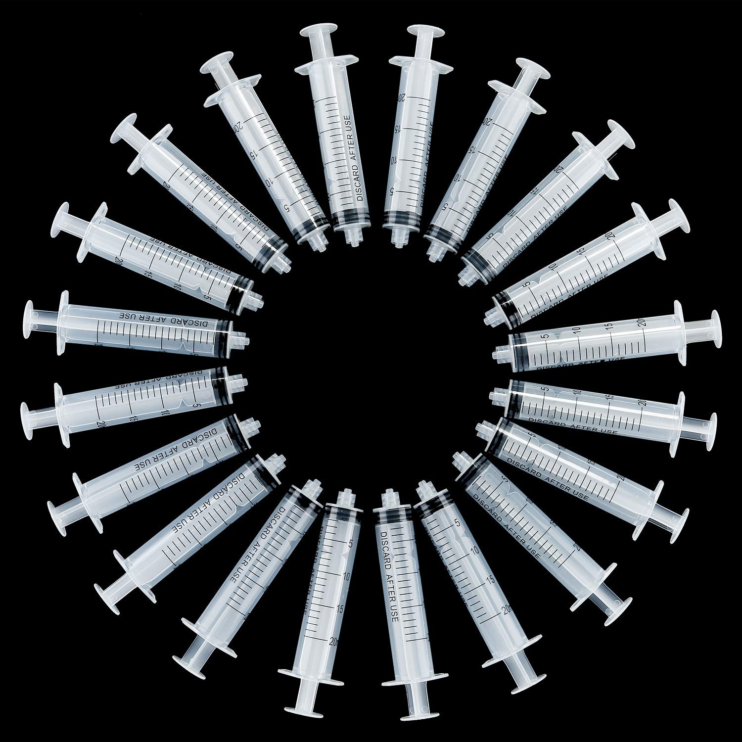 TecUnite 20 Pack Syringe Without Needle, Plastic Curved Syringes for 20 ML