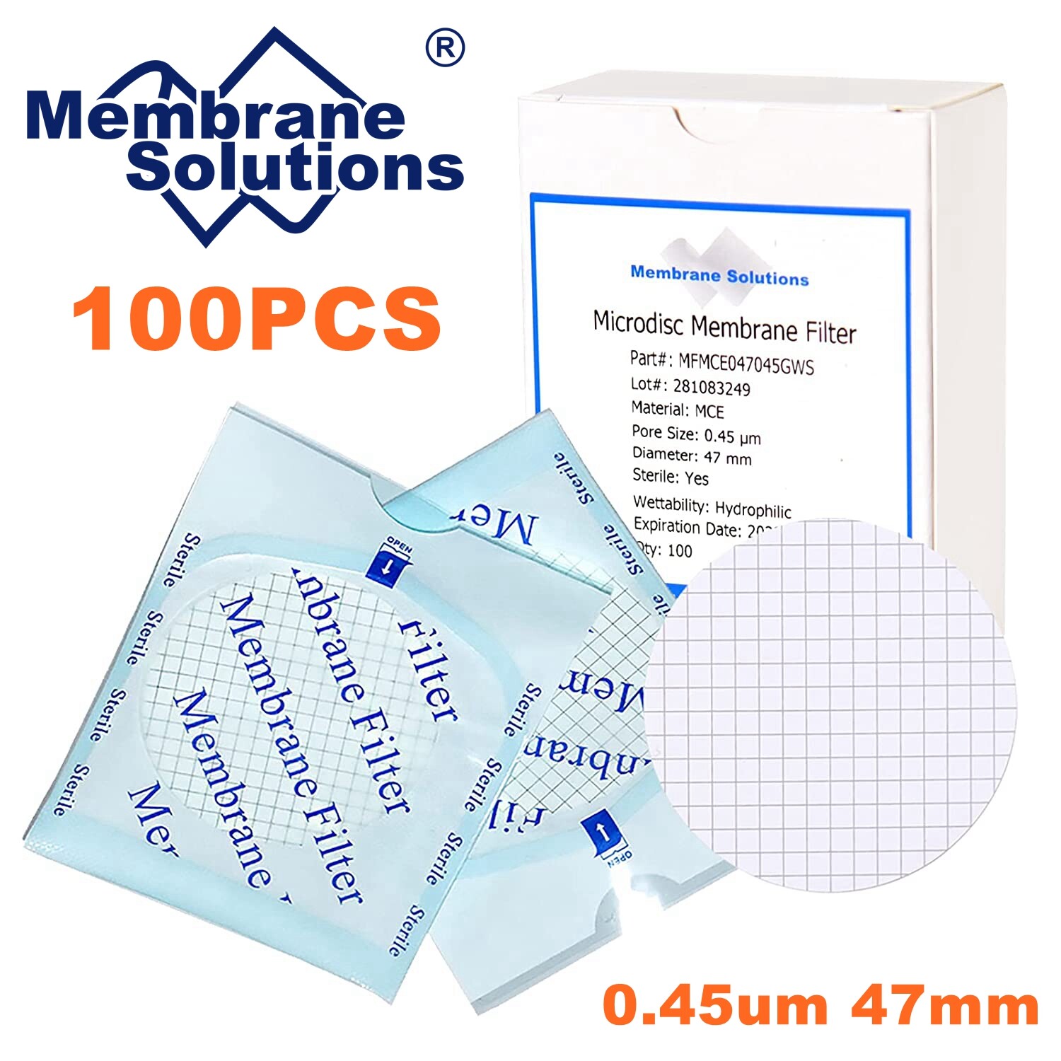 MCE Membrane 47mm 0.45µm Filter Gridded Mix Cellulose Ester Sterile LAB