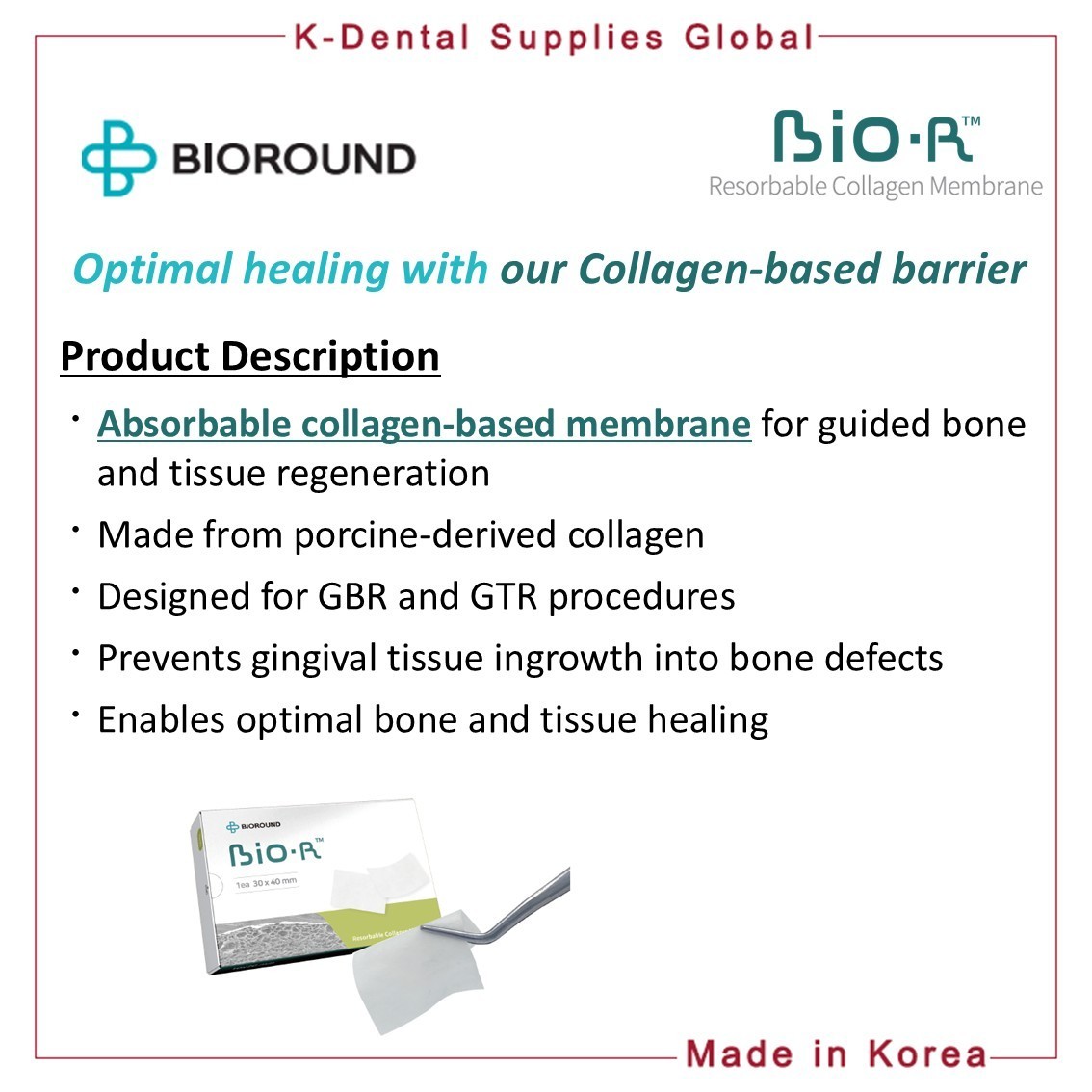 BIO-R Resorbable Collagen Membrane 4 Sizes