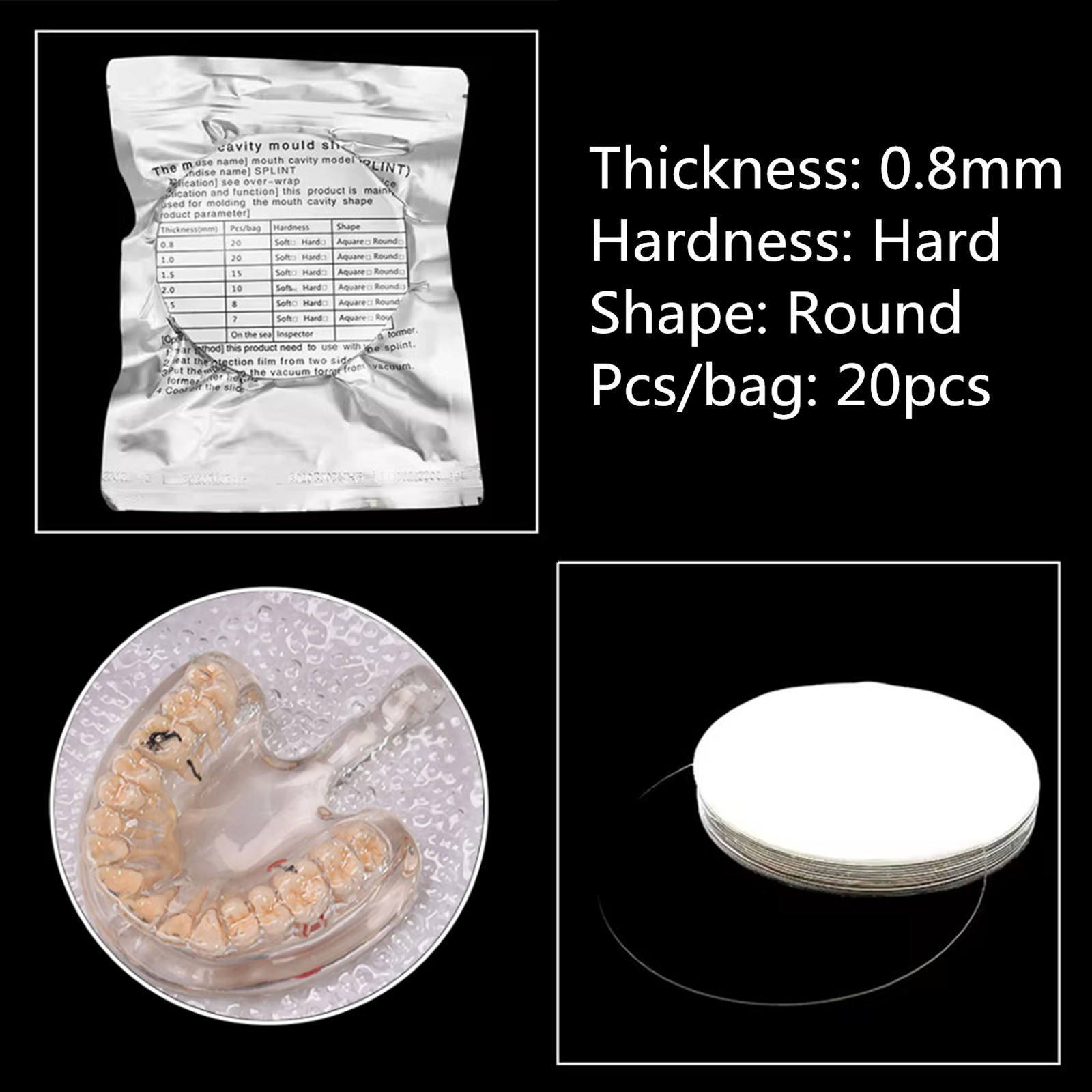 20Pcs Dental Lab Splint Thermoforming Materials Vacuum Forming Sheet 0.8mm Hard