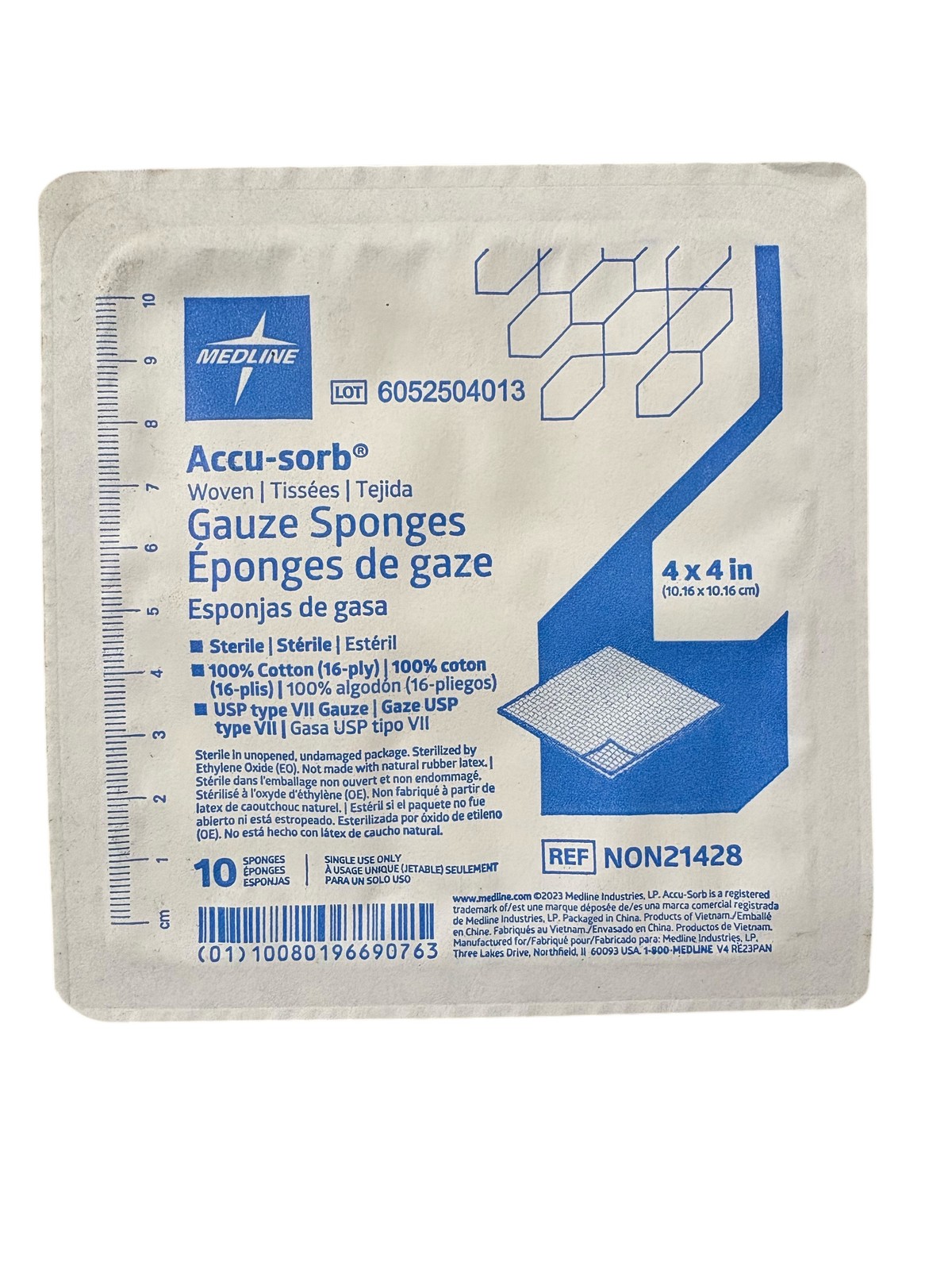 Medline, NON21428, Gauze Sponge, 4″x4″, 16-Ply, Sterile, Case of 1280