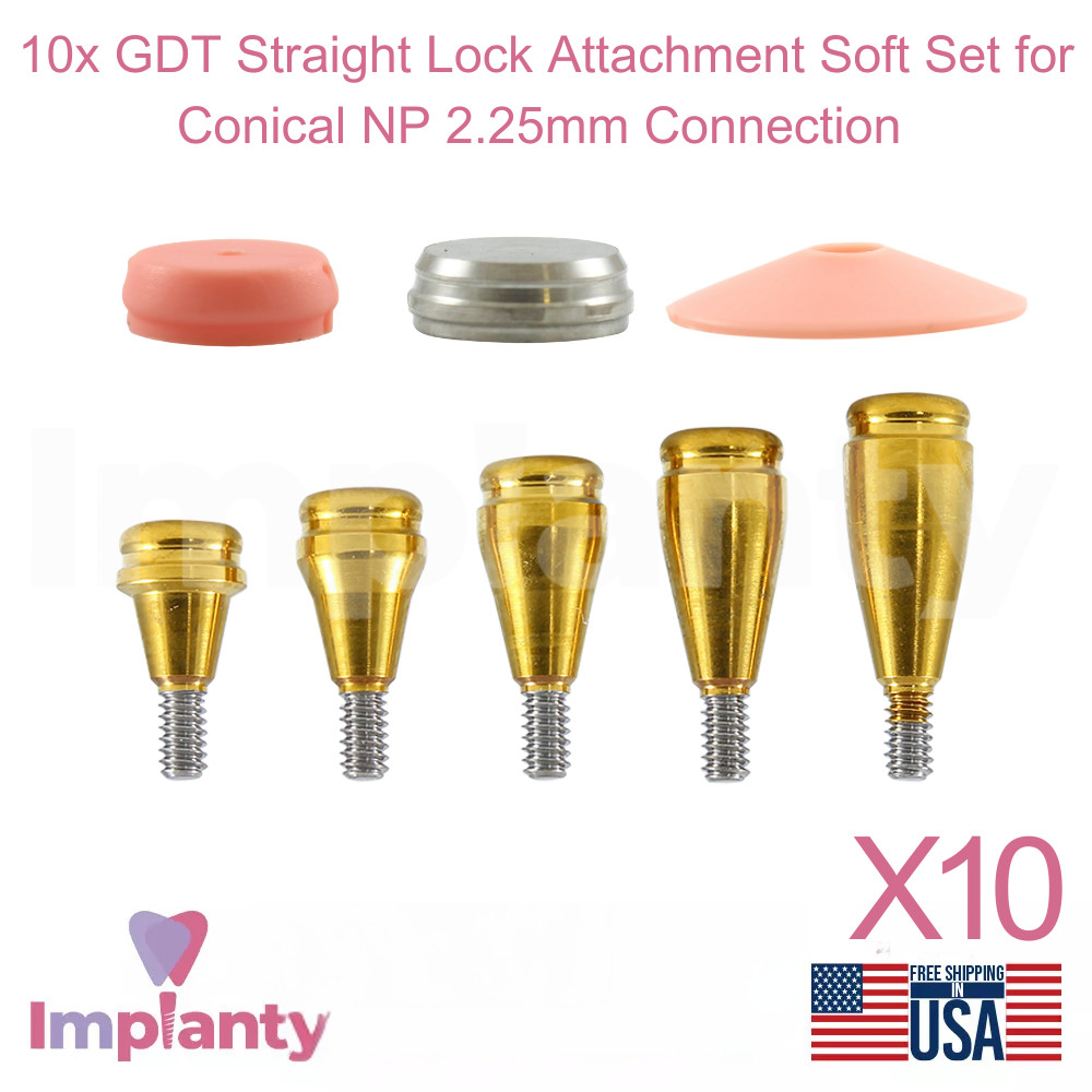 10x Dental Straight Lock Attachment Soft Silicone Set Conical NP 2.25mm System