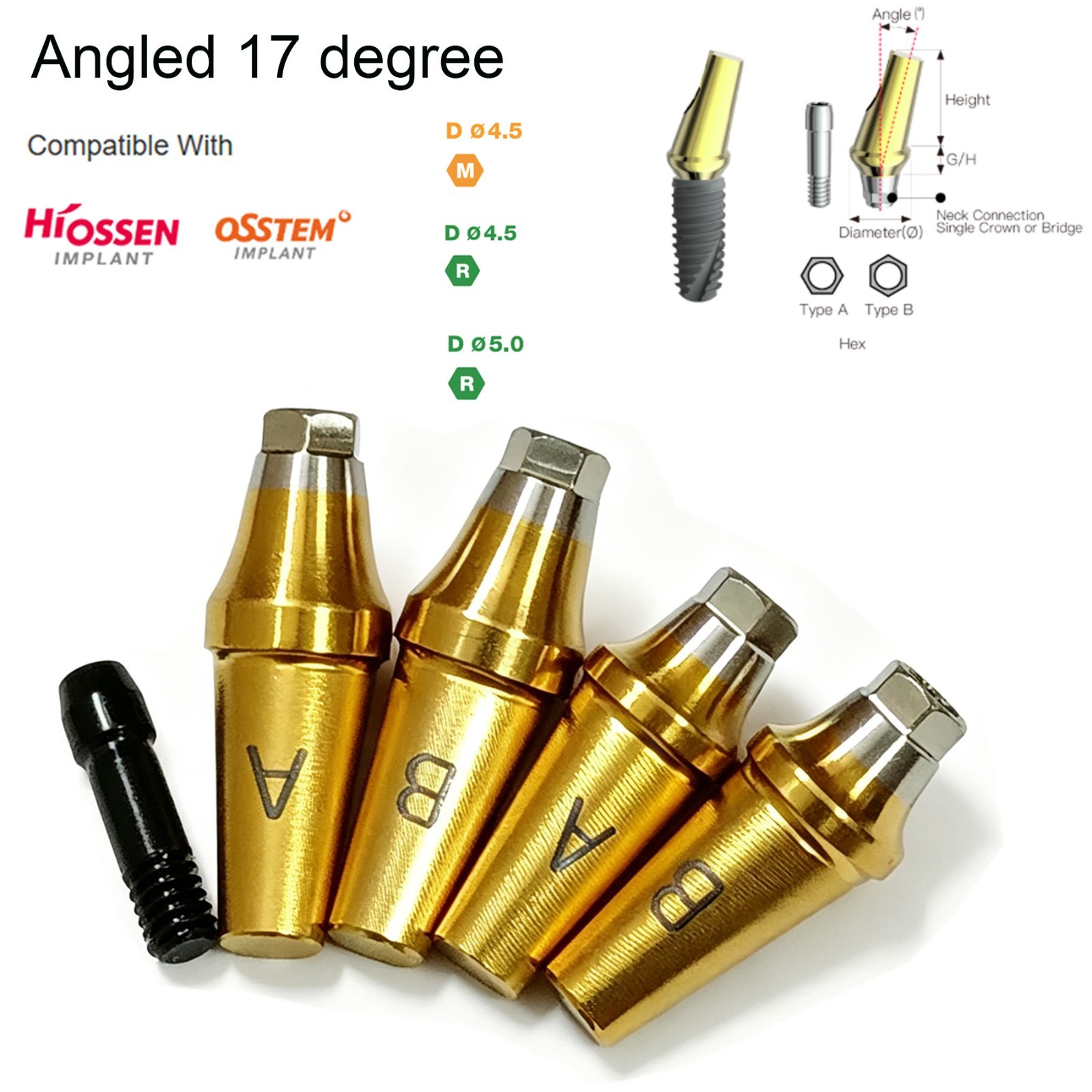 US Hiossen ET Straight & 17° Angled Anatomic Cemented Abutment Mini/Regular Plat